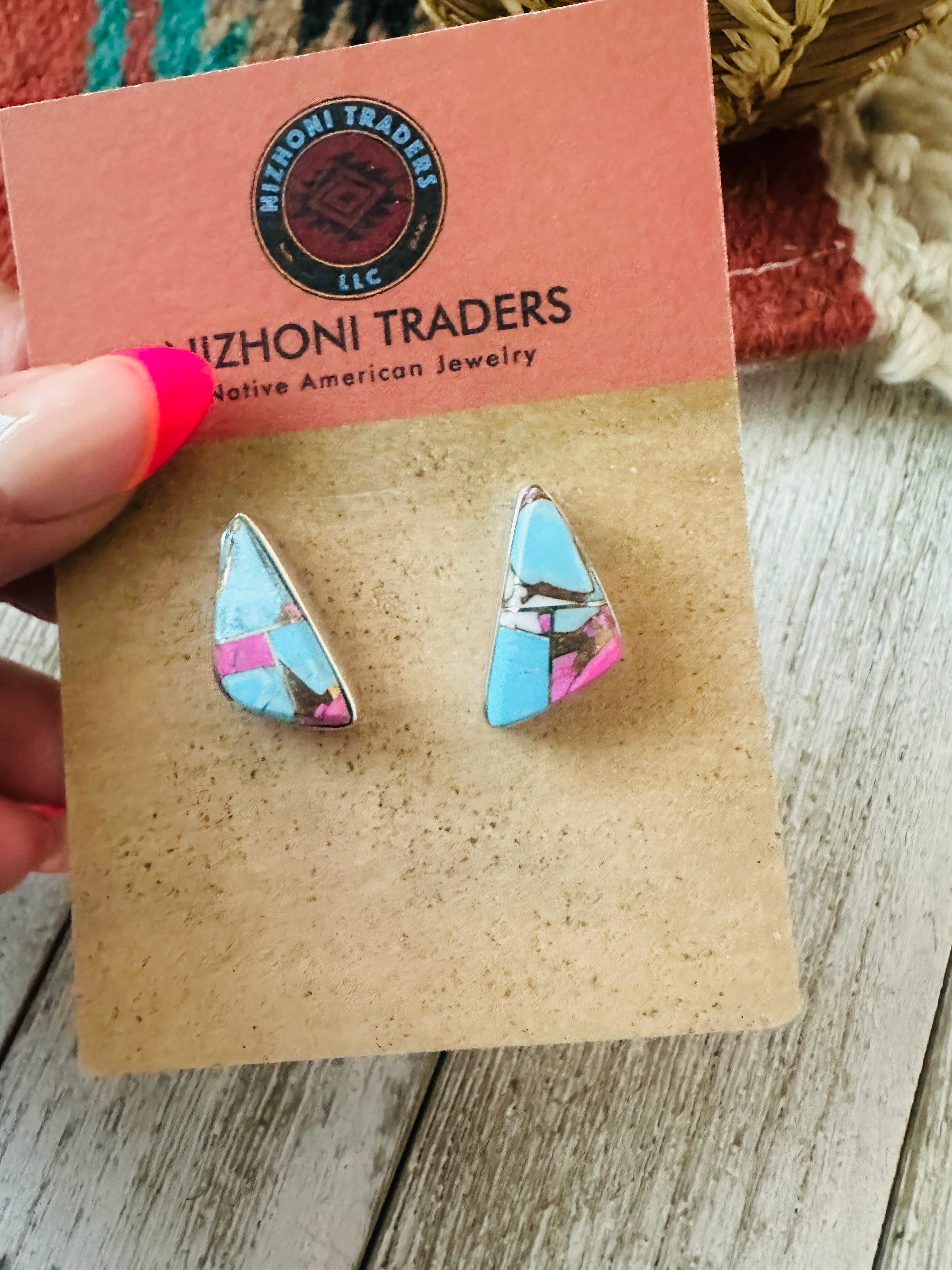 Handcrafted Cotton Candy and Sterling Silver Inlay Post Earrings