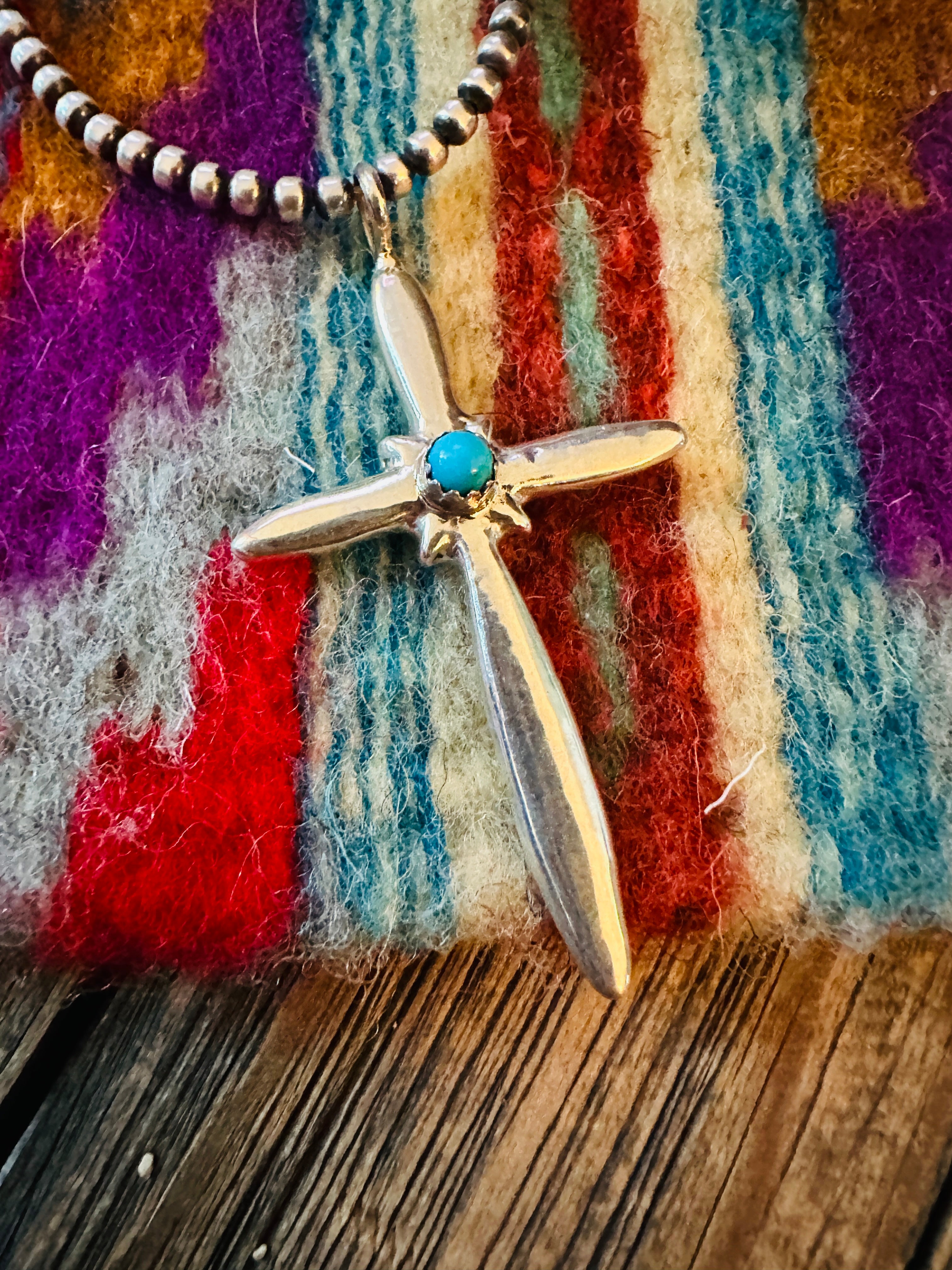 Handcrafted Sterling Silver & Turquoise Cross Pendant