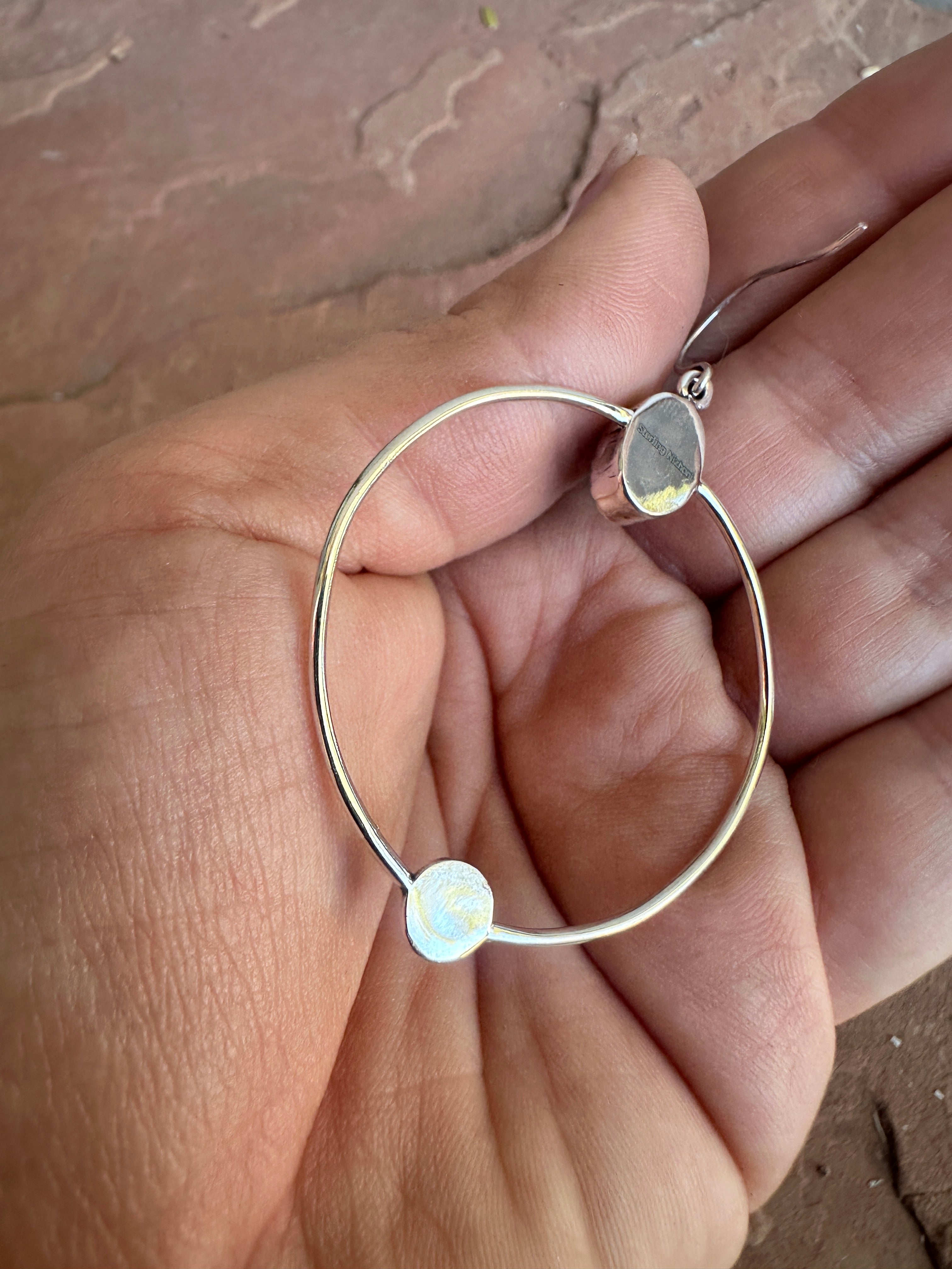 Handmade Golden Hills Turquoise & Sterling Silver Hoop Earrings Signed Nizhoni