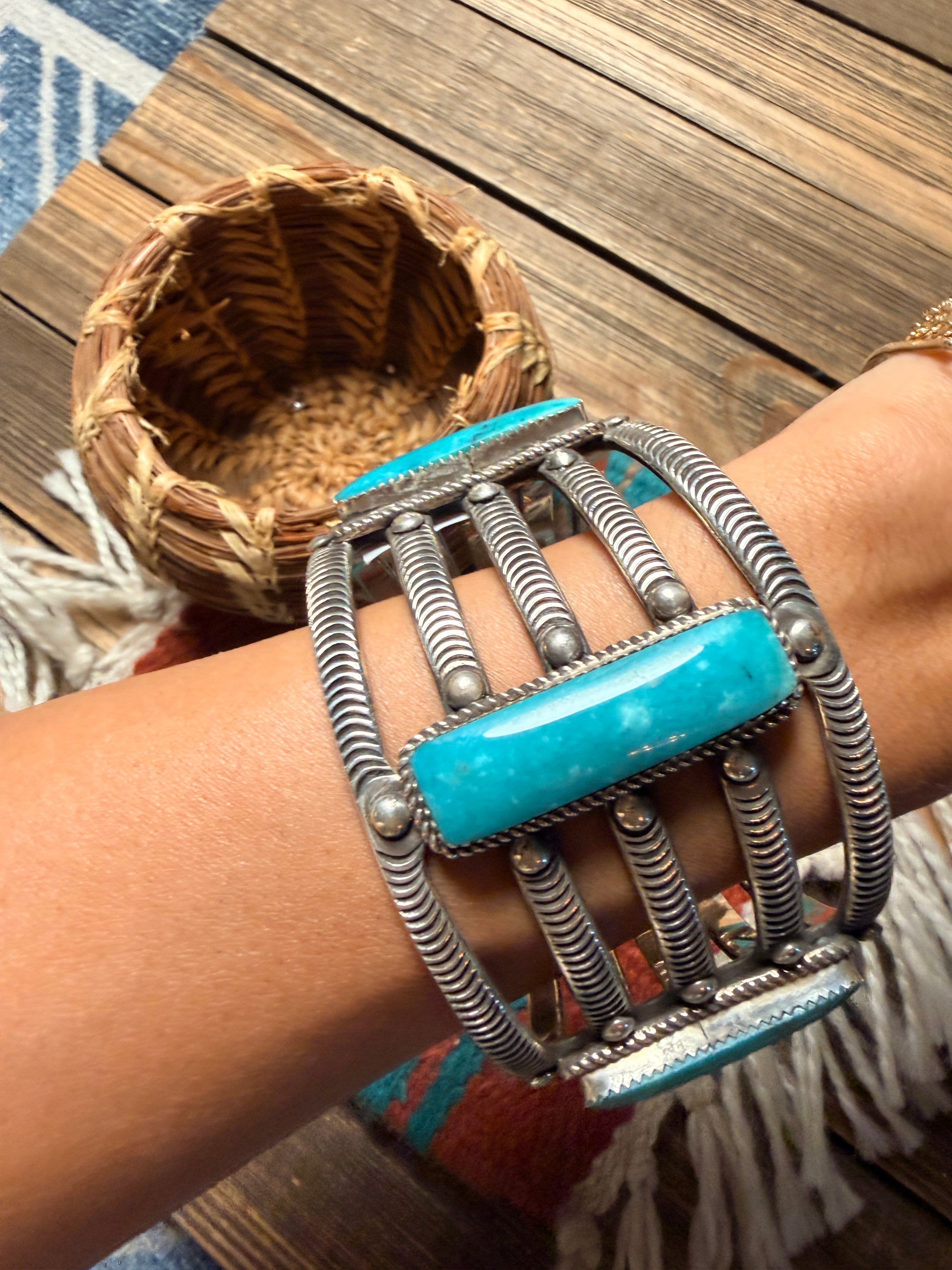 Handcrafted Turquoise & Sterling Silver Cuff Bracelet by Roland Dixson