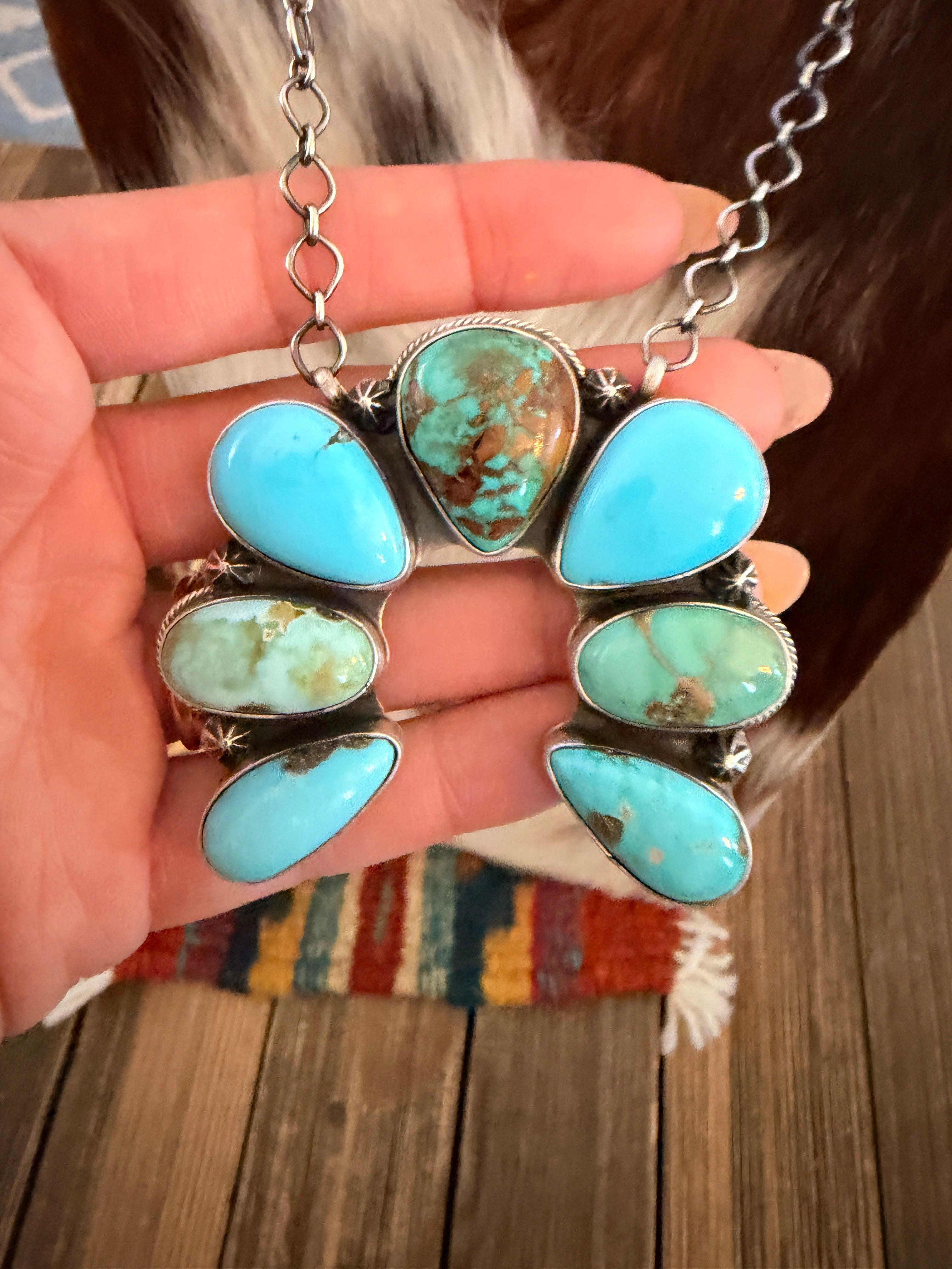 Handcrafted Sonoran Mountain Turquoise & Sterling Silver Naja Necklace by Cordell Platero