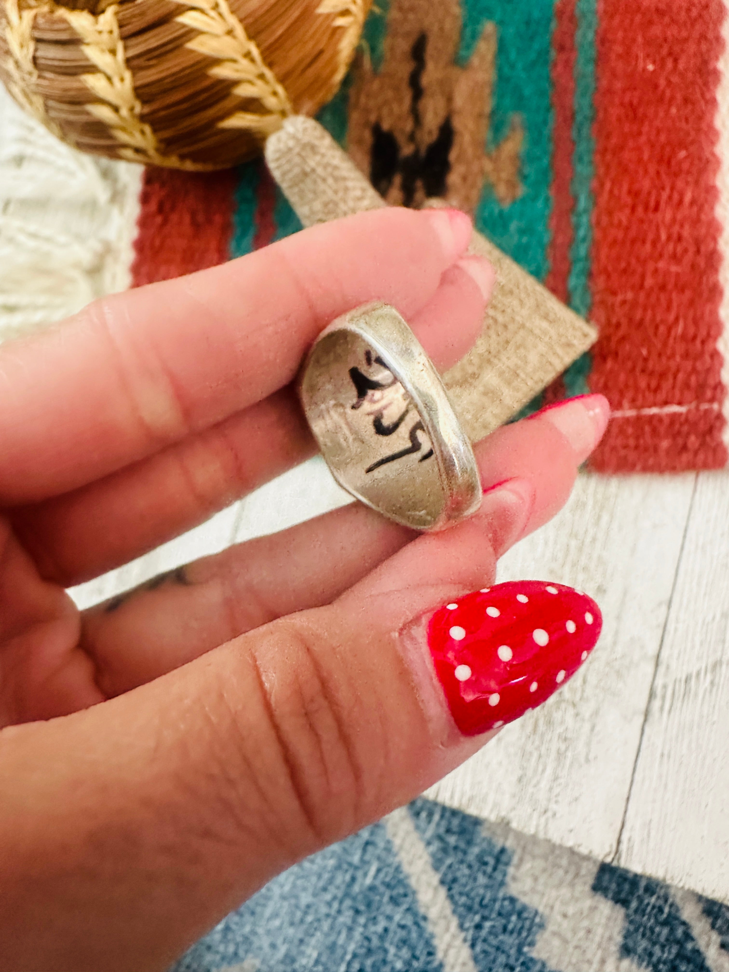 Handcrafted Old Pawn  Sterling Silver & Multi Stone Inlay Ring Size 12