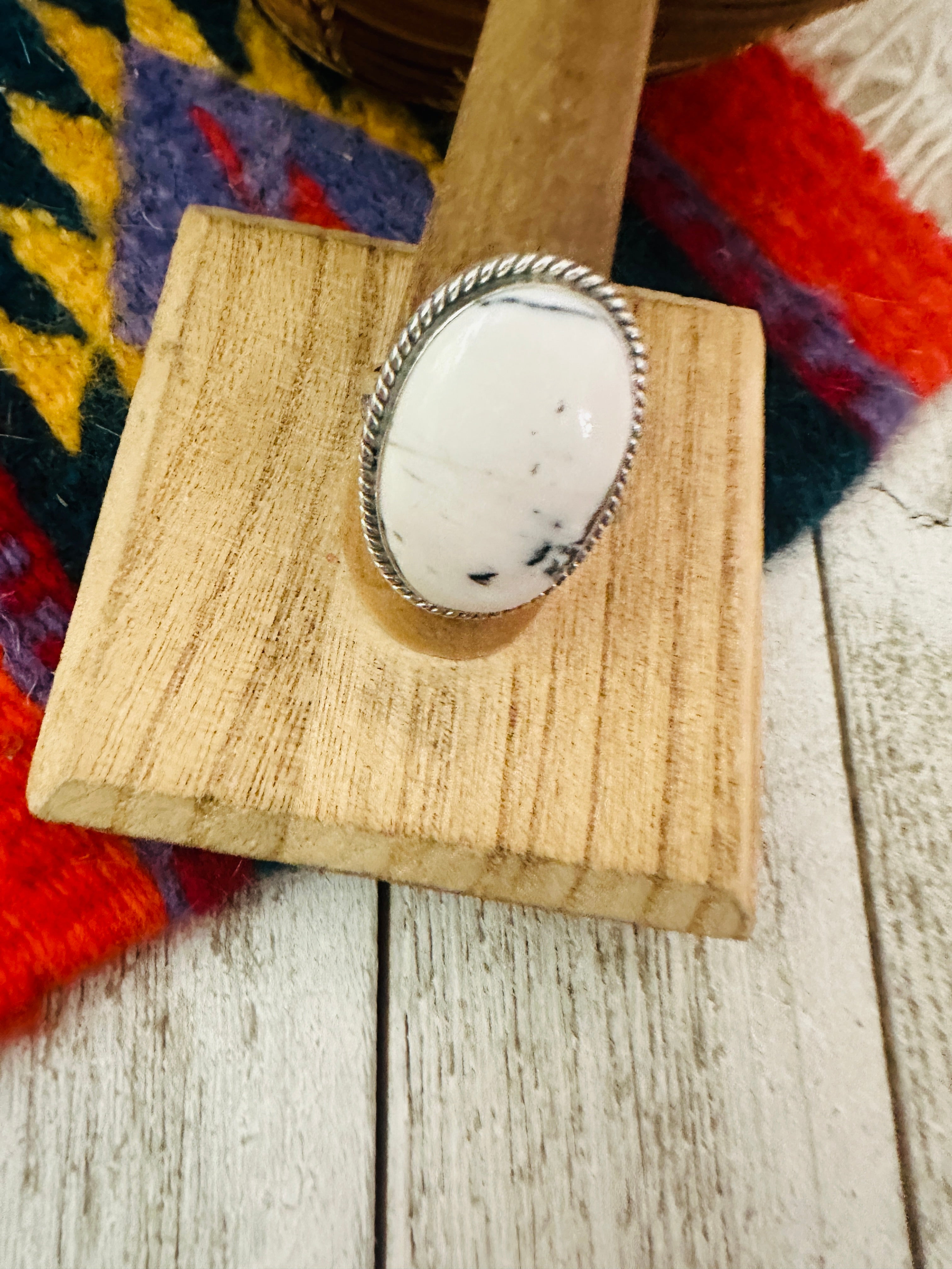 Navajo White Buffalo & Sterling Silver Ring