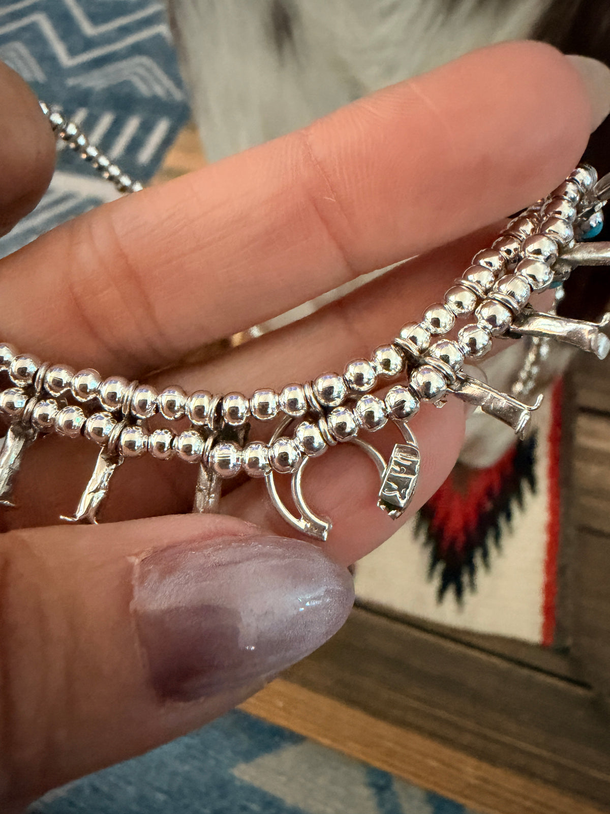 Handcrafted Turquoise & Sterling Silver Beaded Mini Squash Blossom Necklace