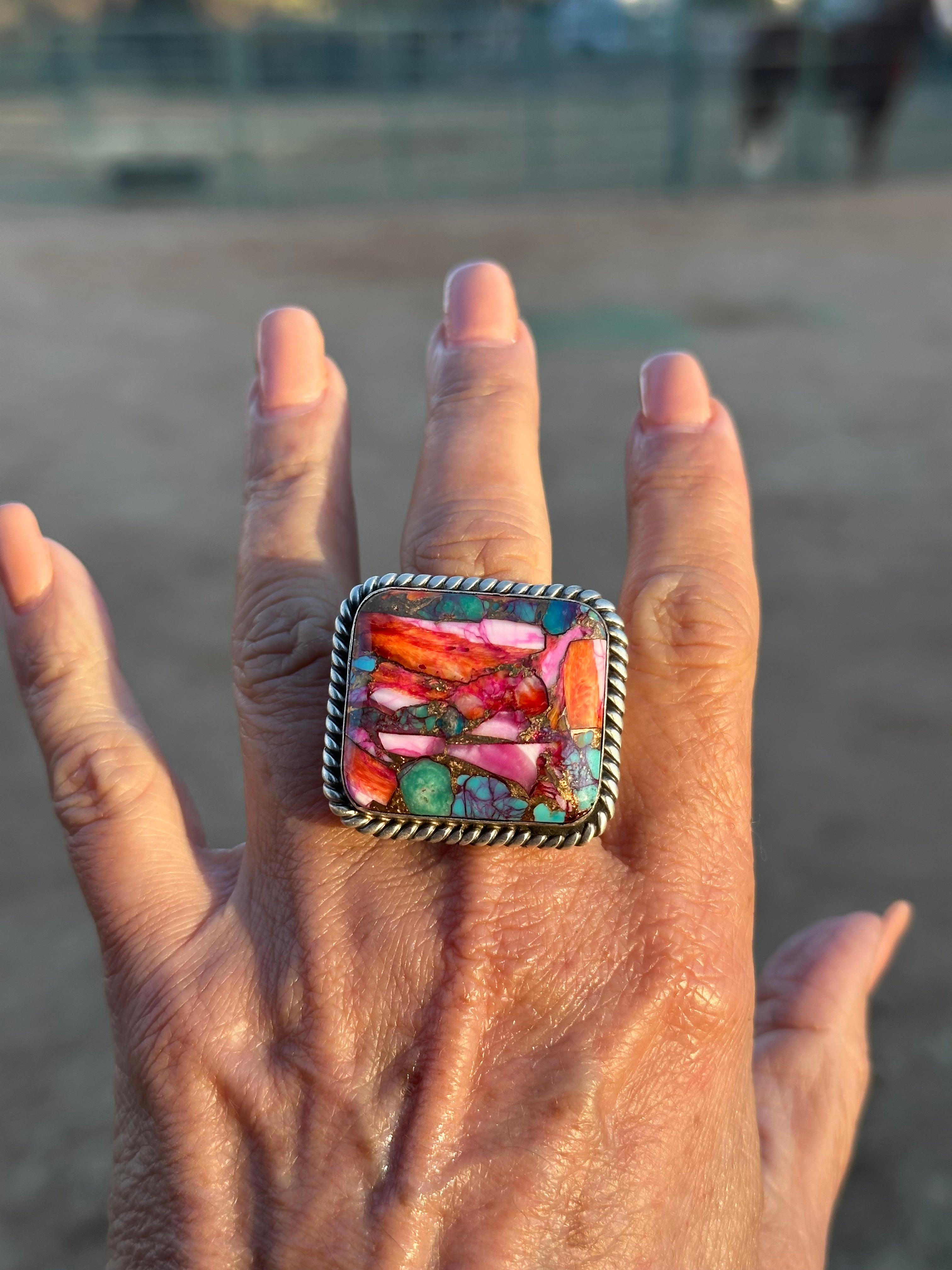 “The Lainey” Navajo Pink Dream & Sterling Silver Adjustable Ring by Alfred Martinez