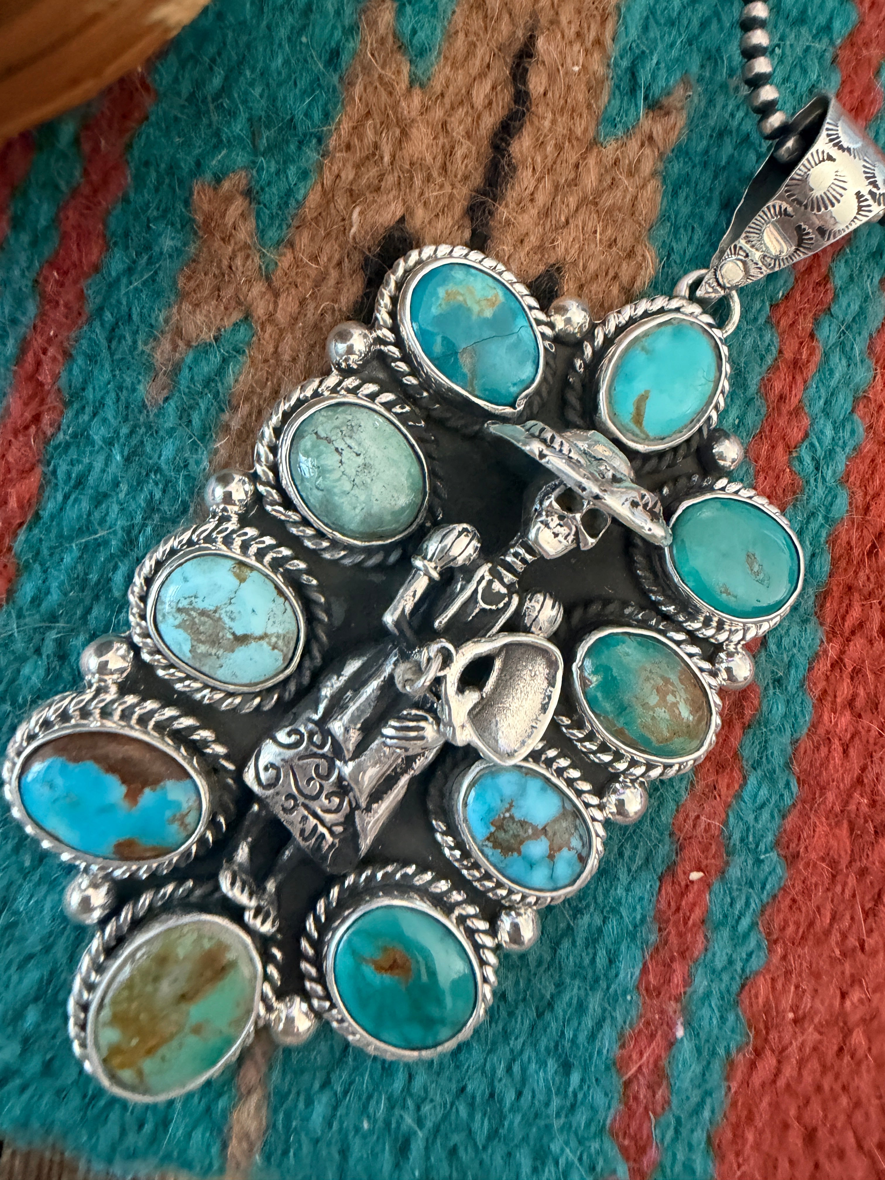 Handmade Sterling Silver & Turquoise Katrina Day of the Dead Pendant by Jesus Vega