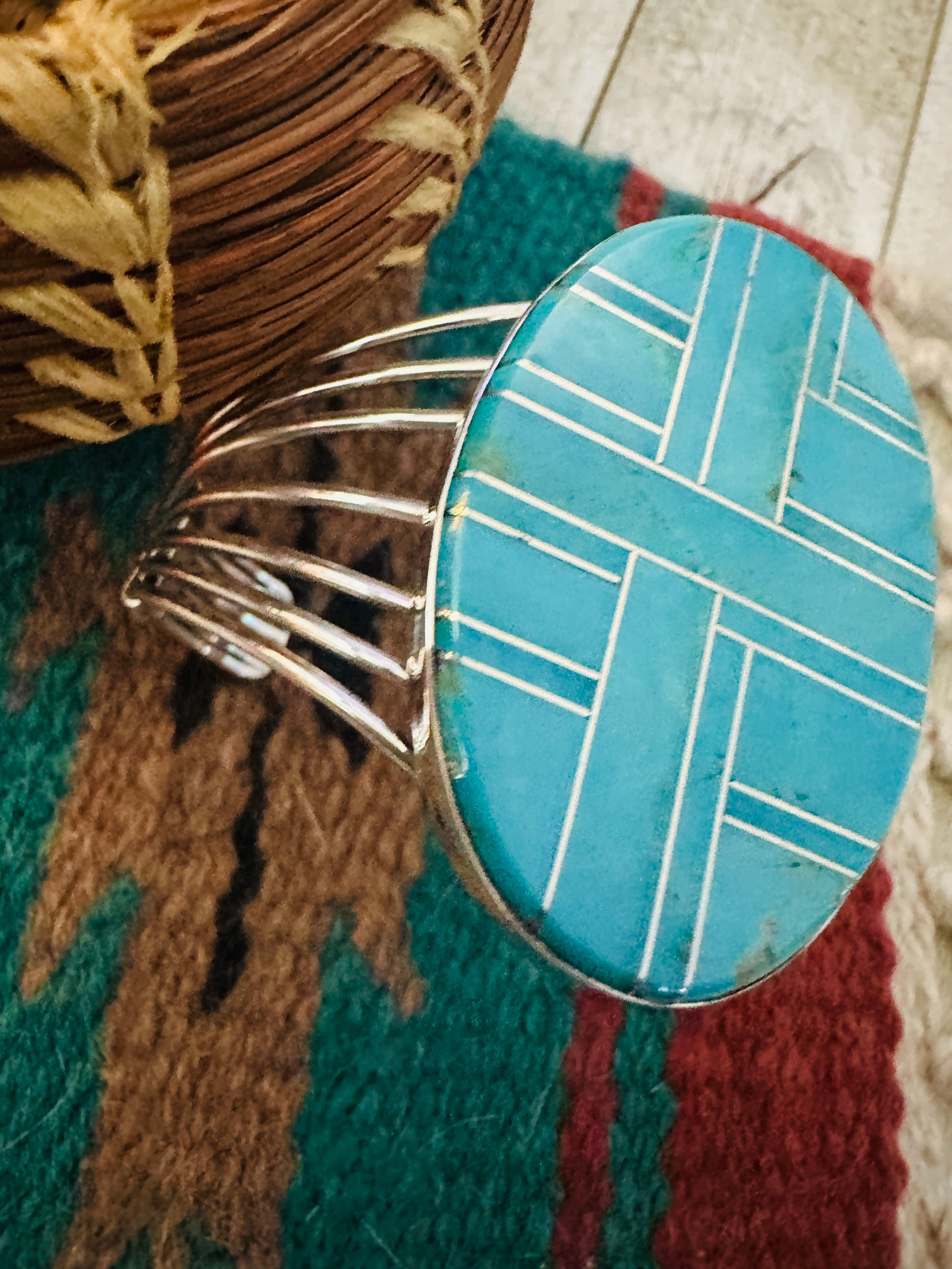 Handcrafted Sterling Silver & Turquoise Inlay Cuff Bracelet