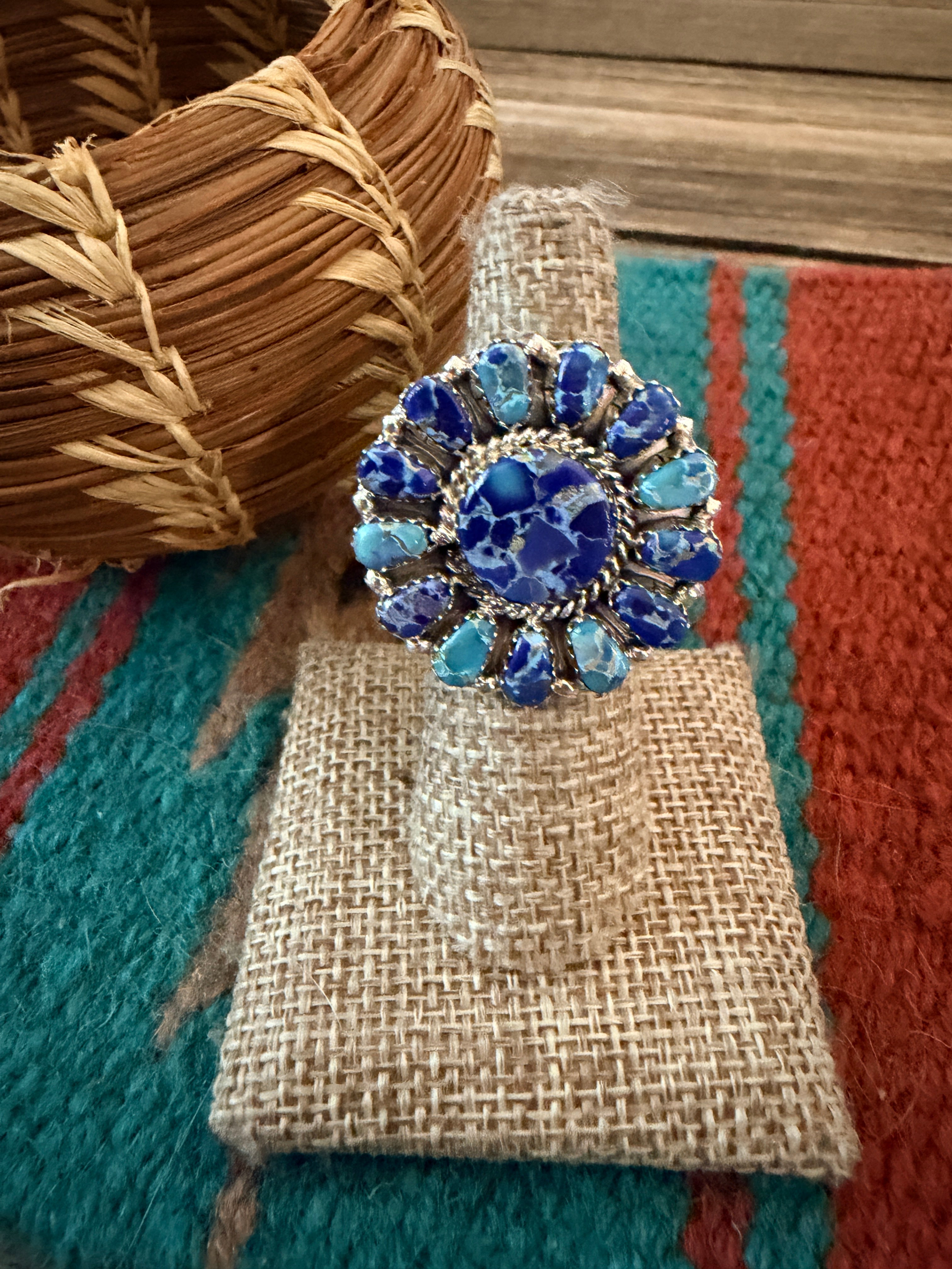 Handcrafted Blue Mojave Turquoise & Sterling Silver Adjustable Cluster Ring