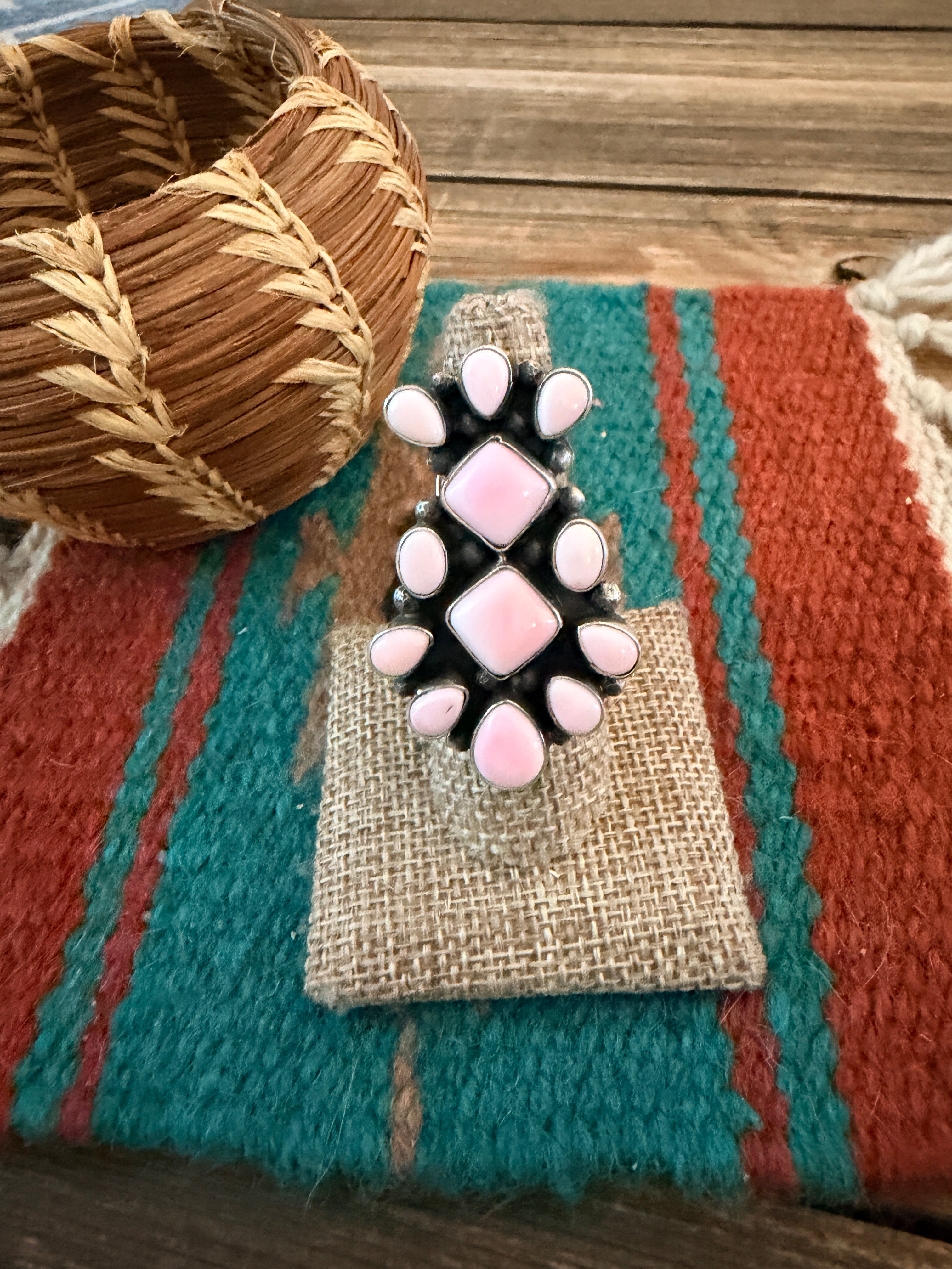 Handcrafted Queen Pink Conch & Sterling Silver Cluster Ring by Travis Jim