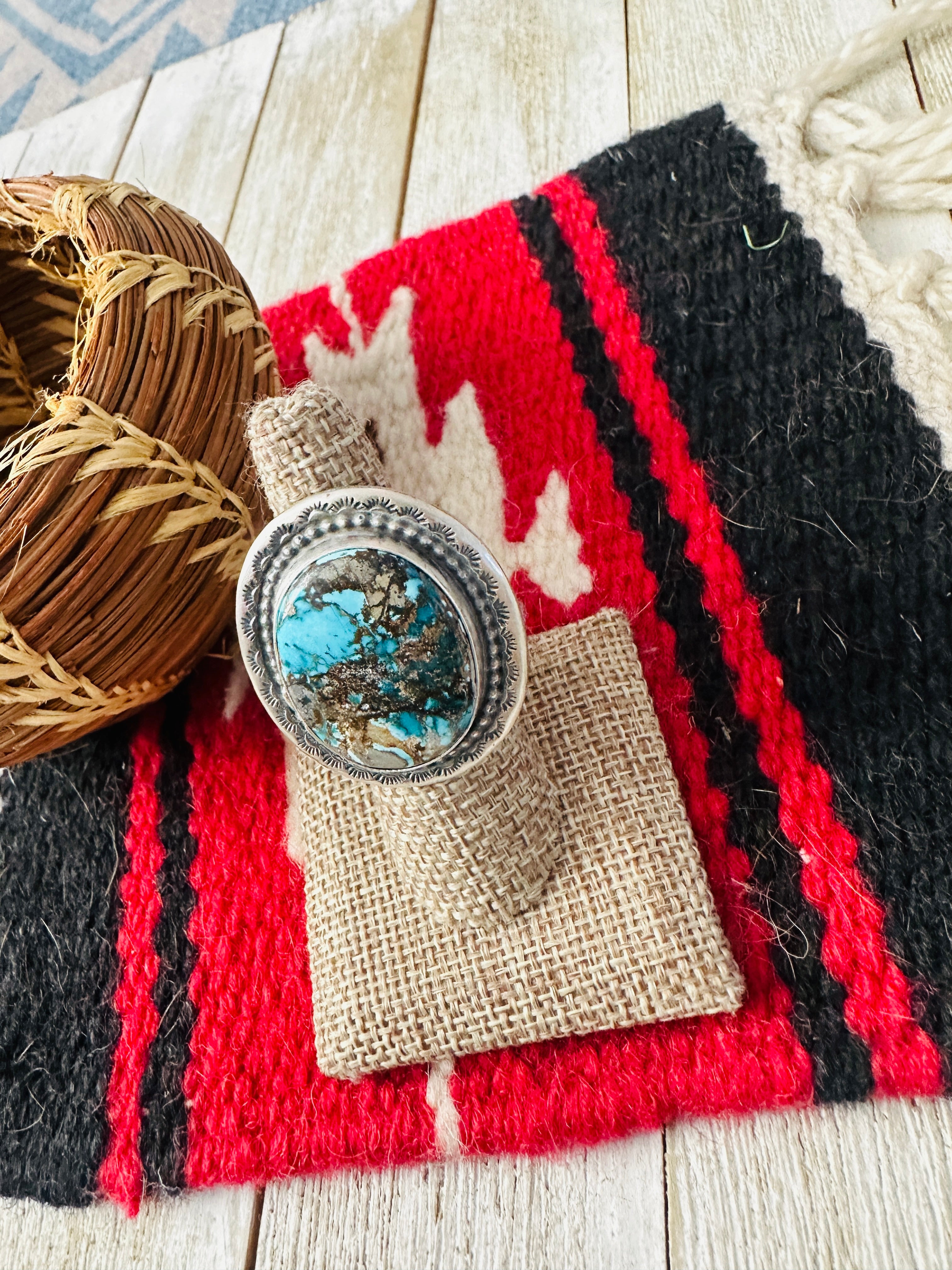 Handcrafted Turquoise & Sterling Silver Ring Size 7