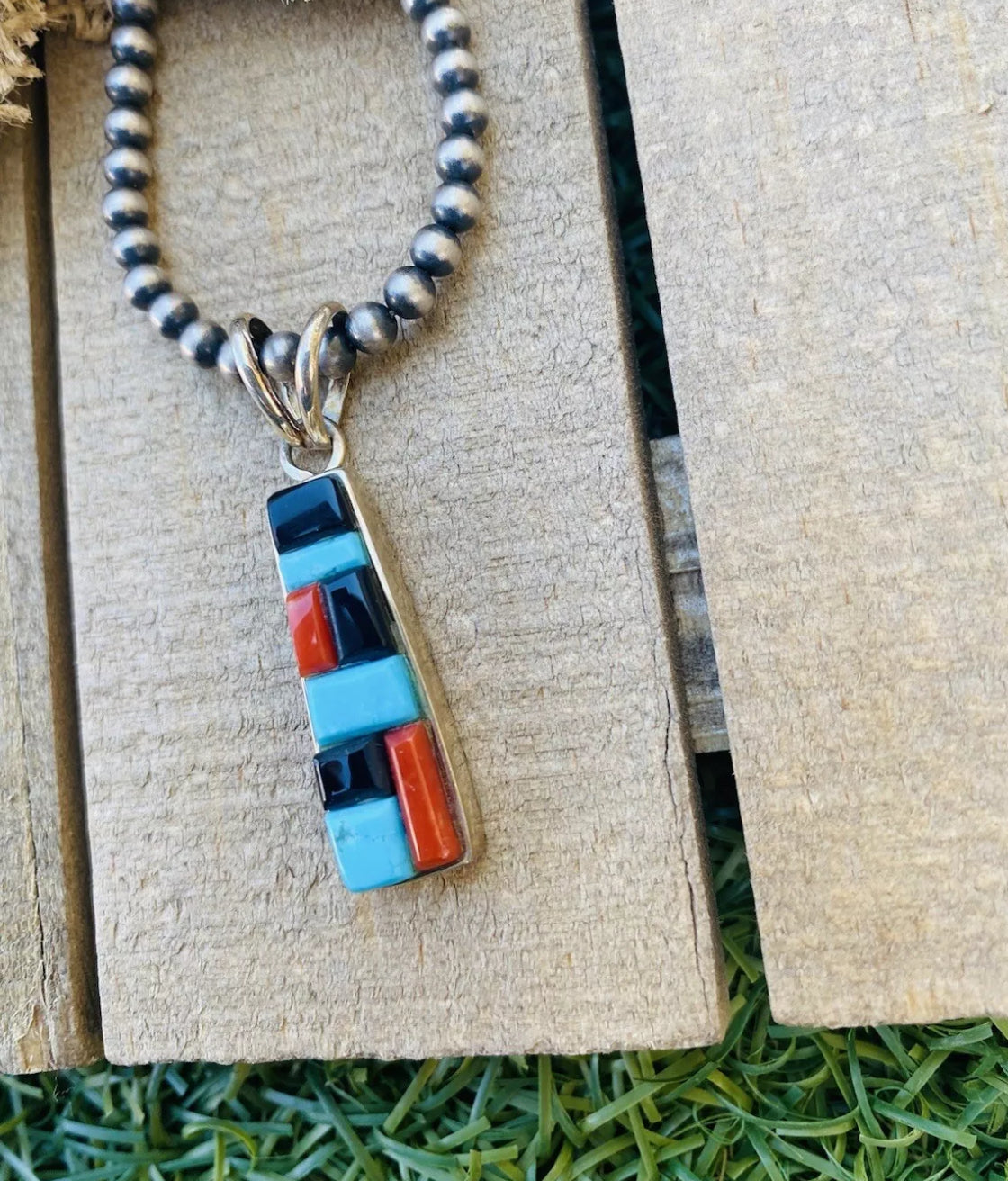 Navajo Multi Stone & Sterling Silver Inlay Pendant