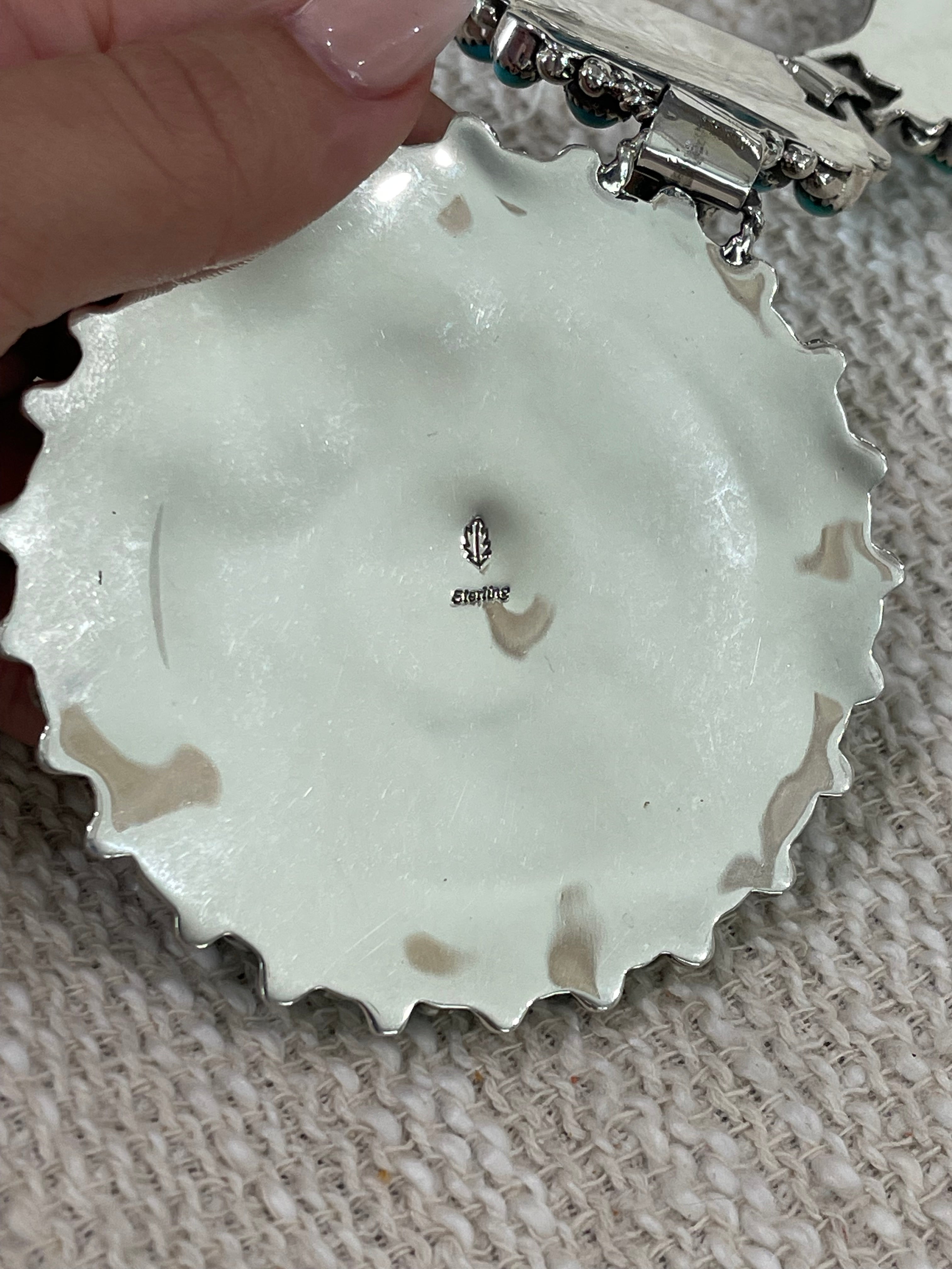 Beautiful Handmade Sterling Silver & Turquoise Cluster Necklace And Earring Set