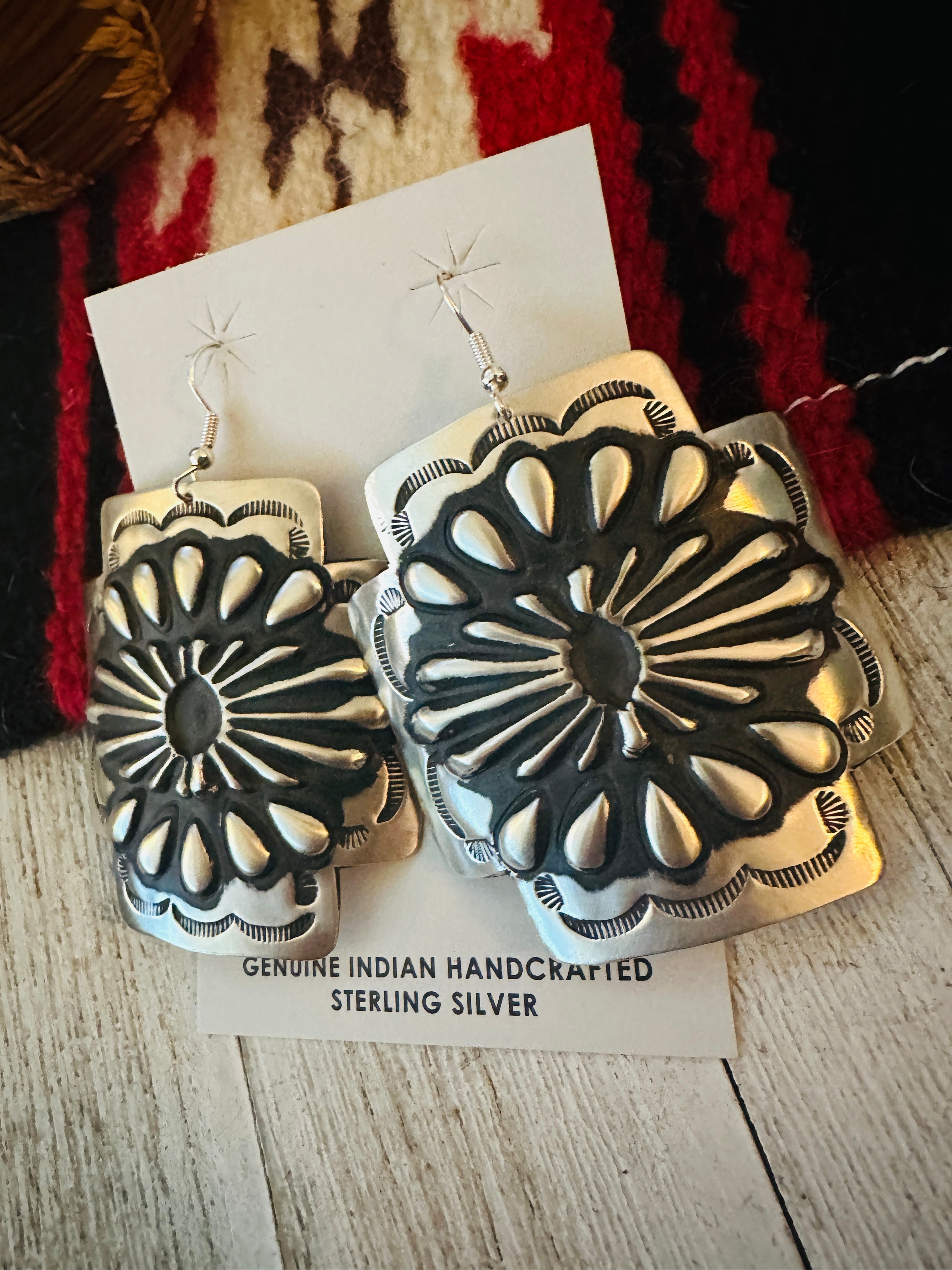 Navajo Sterling Silver Concho Cross Earrings