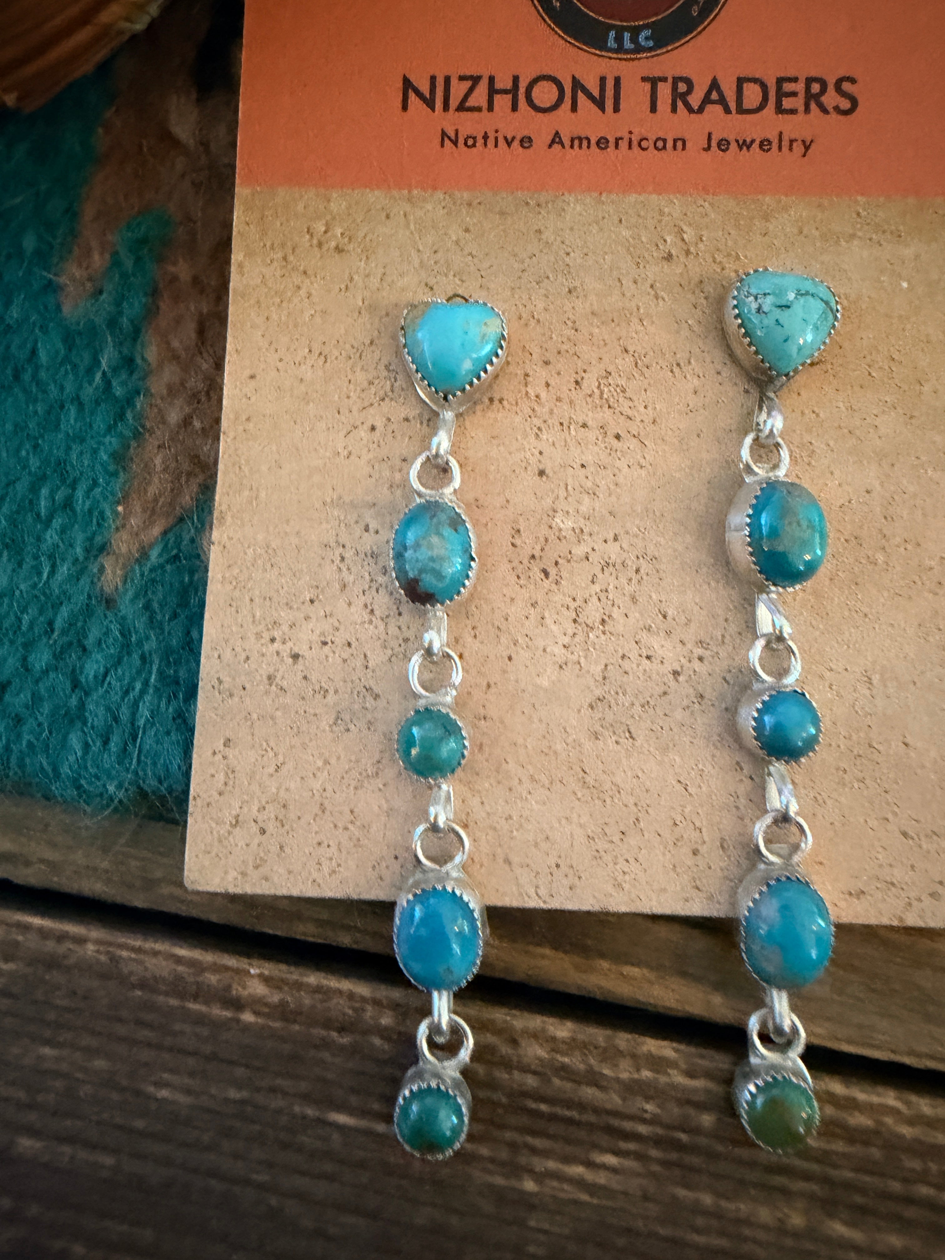Handcrafted Turquoise & Sterling Silver Heart Dangle Earrings