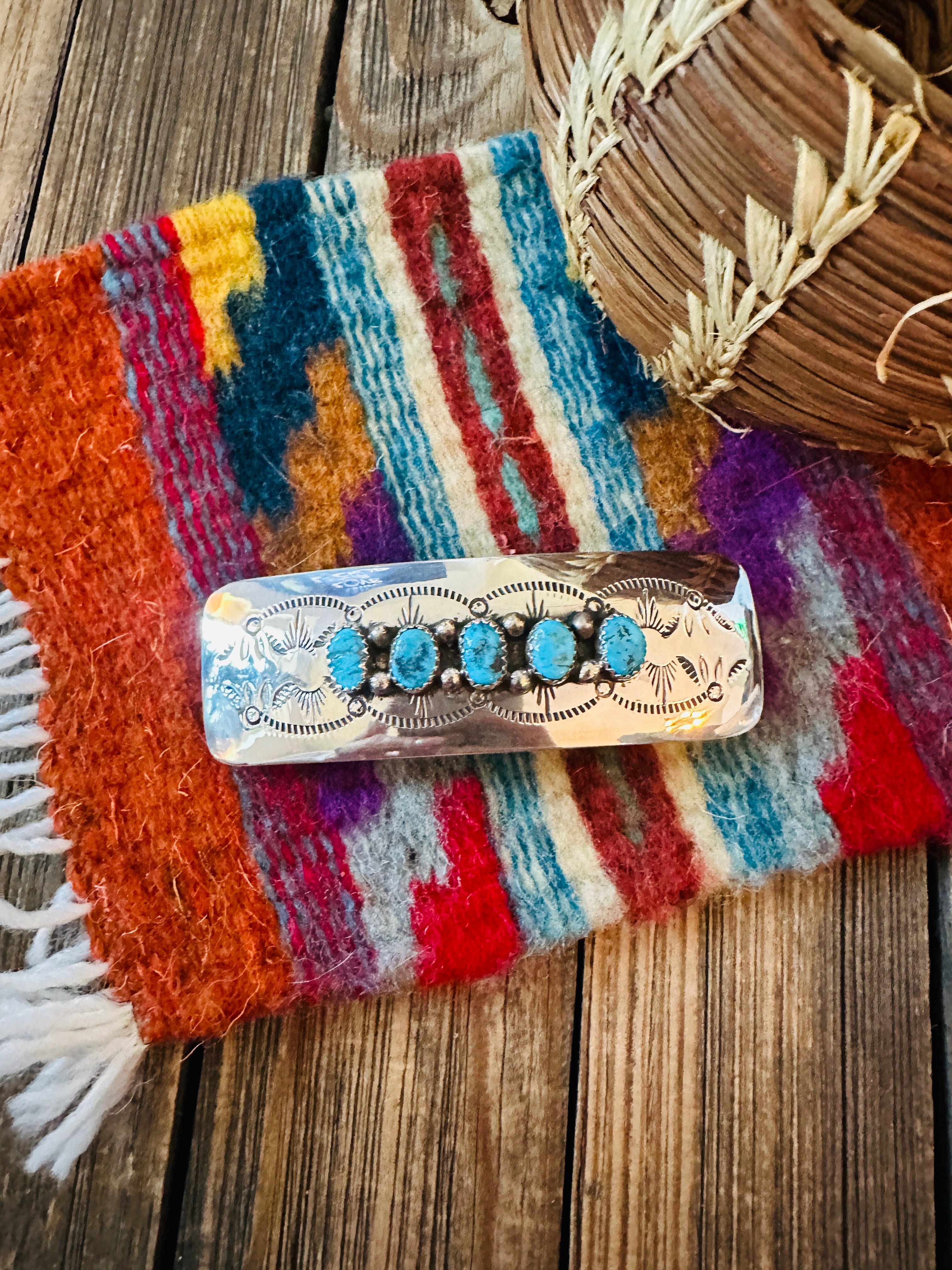 Handcrafted Turquoise & Sterling Silver Concho Hair Barrette