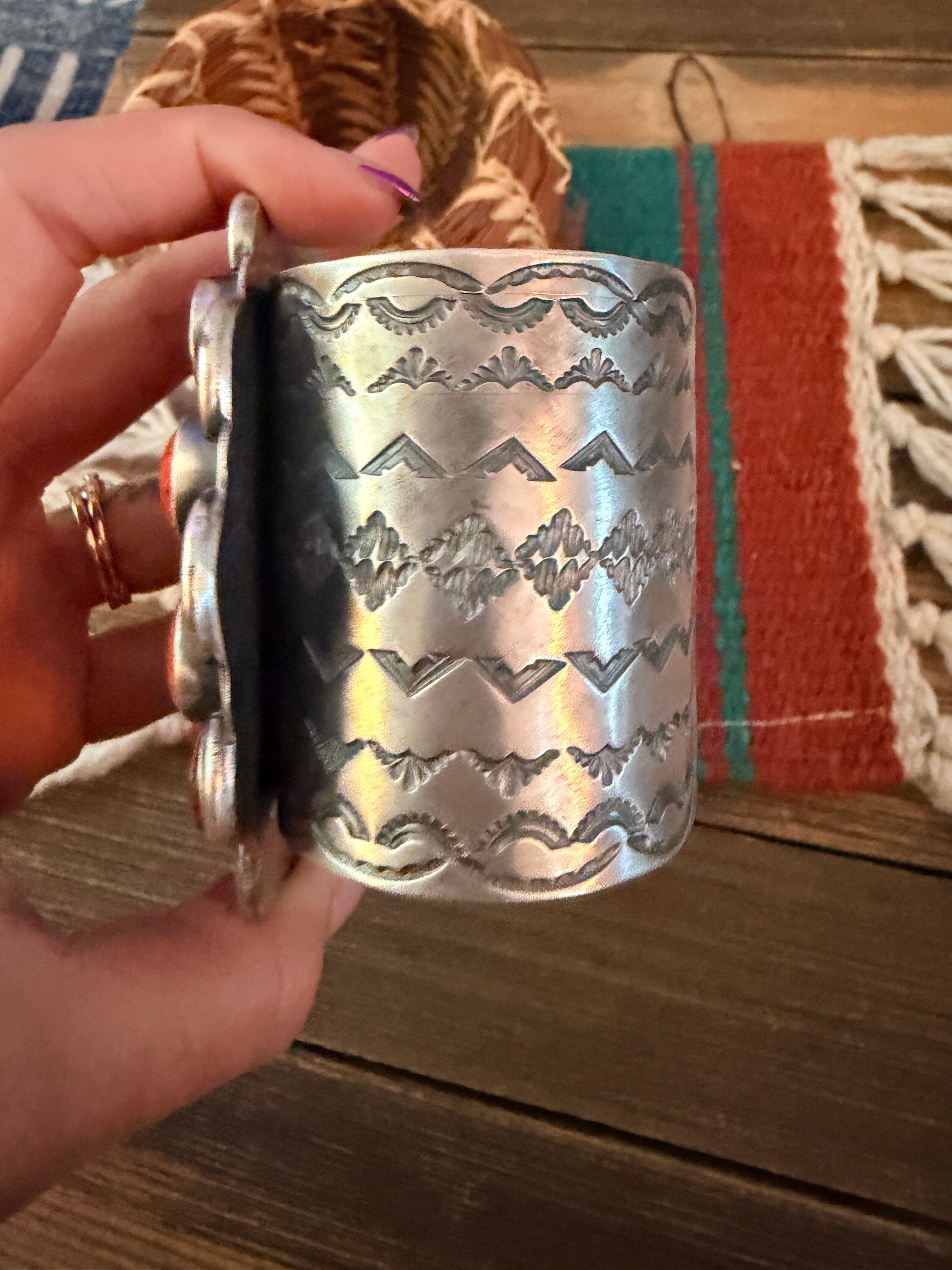 Handcrafted Orange Spiny & Sterling Silver Flower Cuff Bracelet by Chimney Butte