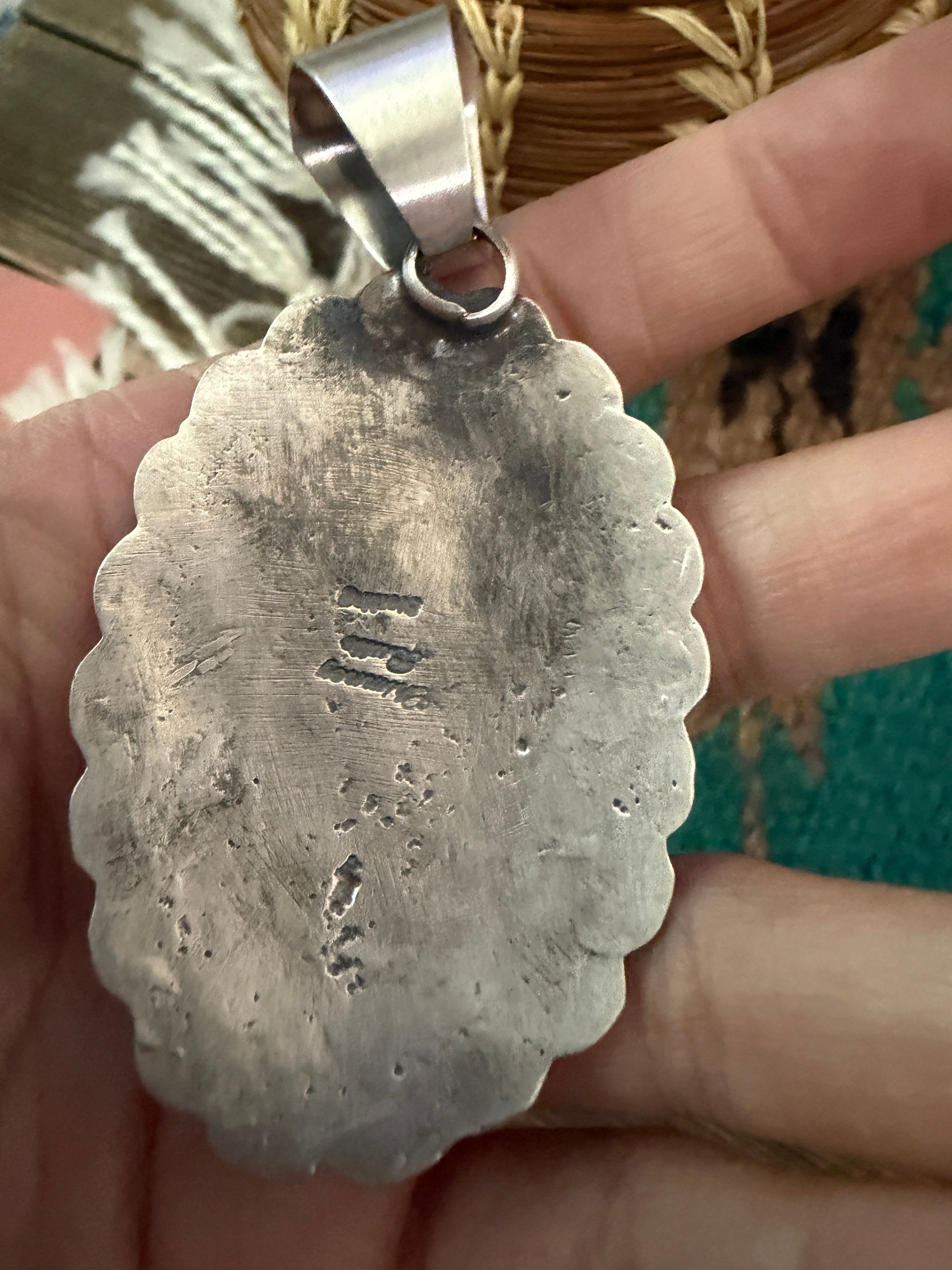 Handcrafted Sterling Silver & Palomino Turquoise Concho Pendant by Chimney Butte