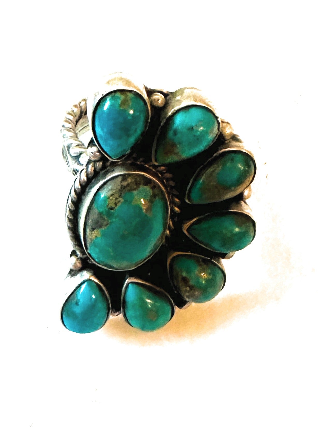 Navajo Turquoise & Sterling Silver Cluster Adjustable Ring