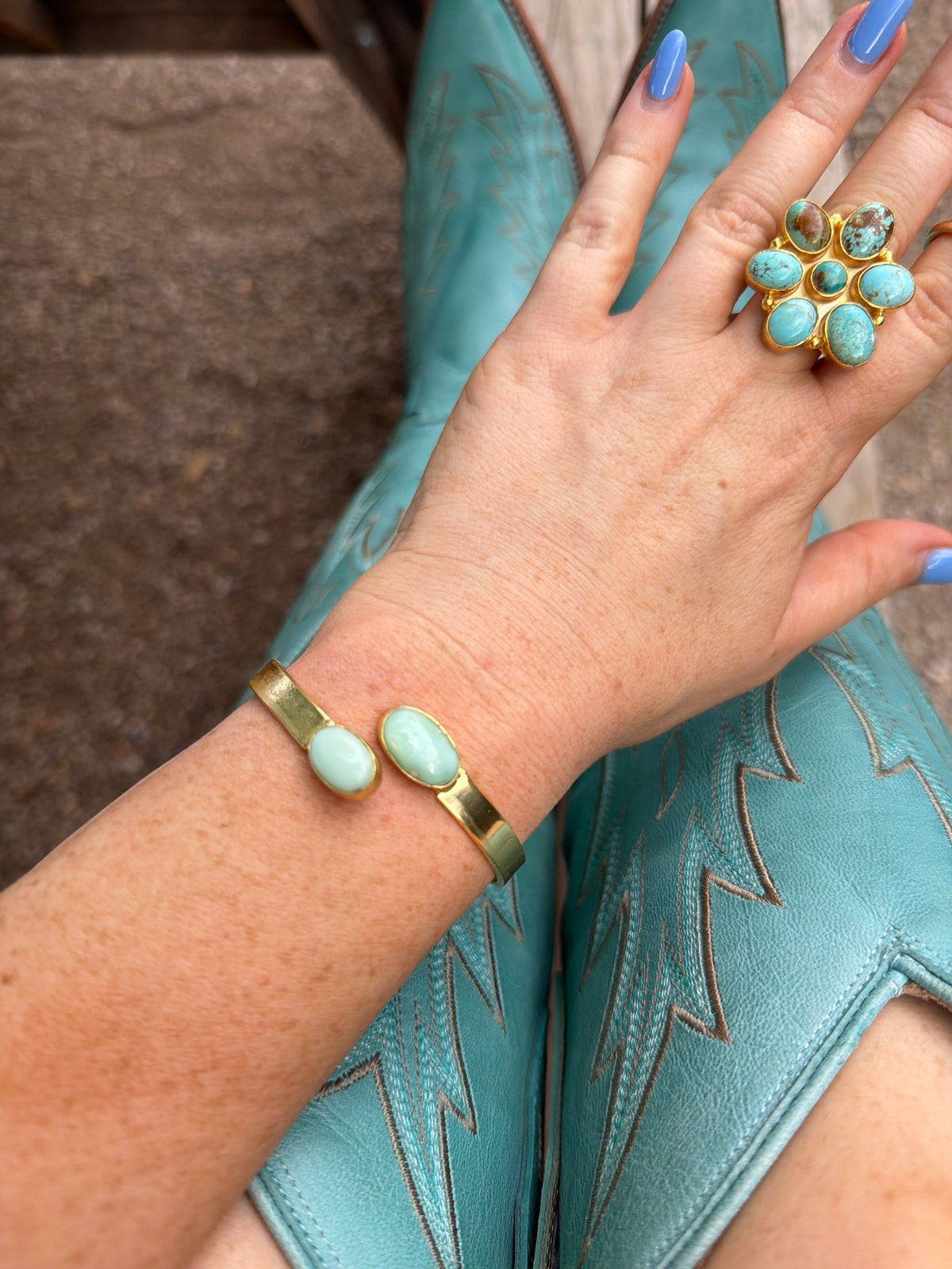 “The Golden Collection” Painted Desert Handmade Paloma Gold Plated Adjustable Oval Bracelet Cuff STYLE 5