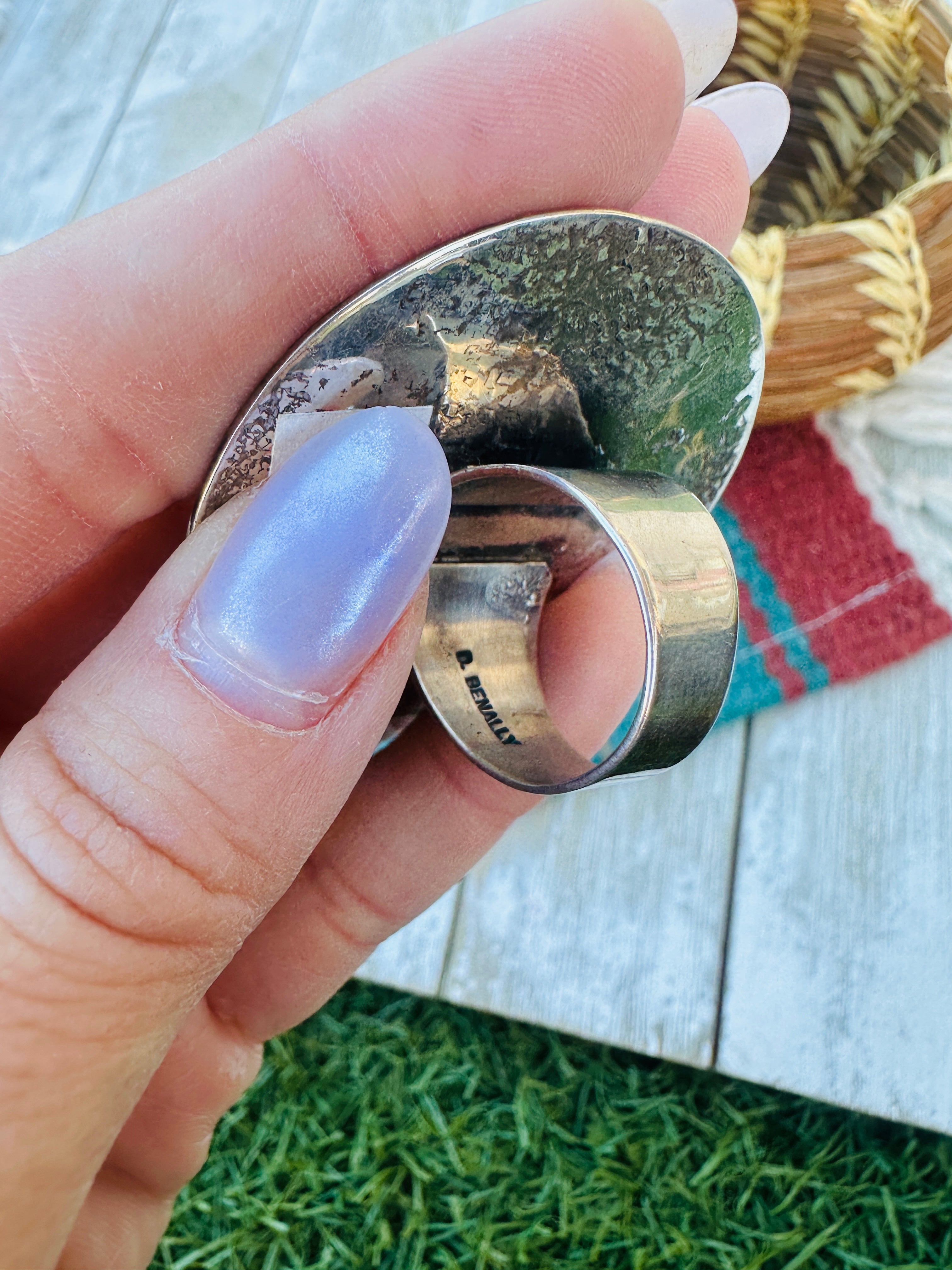 Hand Crafted Sonoran Mountain Turquoise & Sterling Silver Ring Size 9 by Daniel Benally