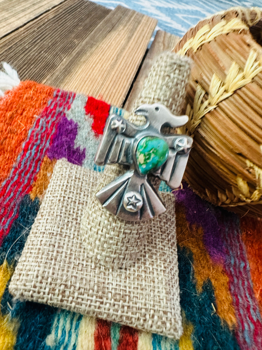 Handcrafted Turquoise and Sterling Silver Thunderbird Ring size 7 by Chimney Butte