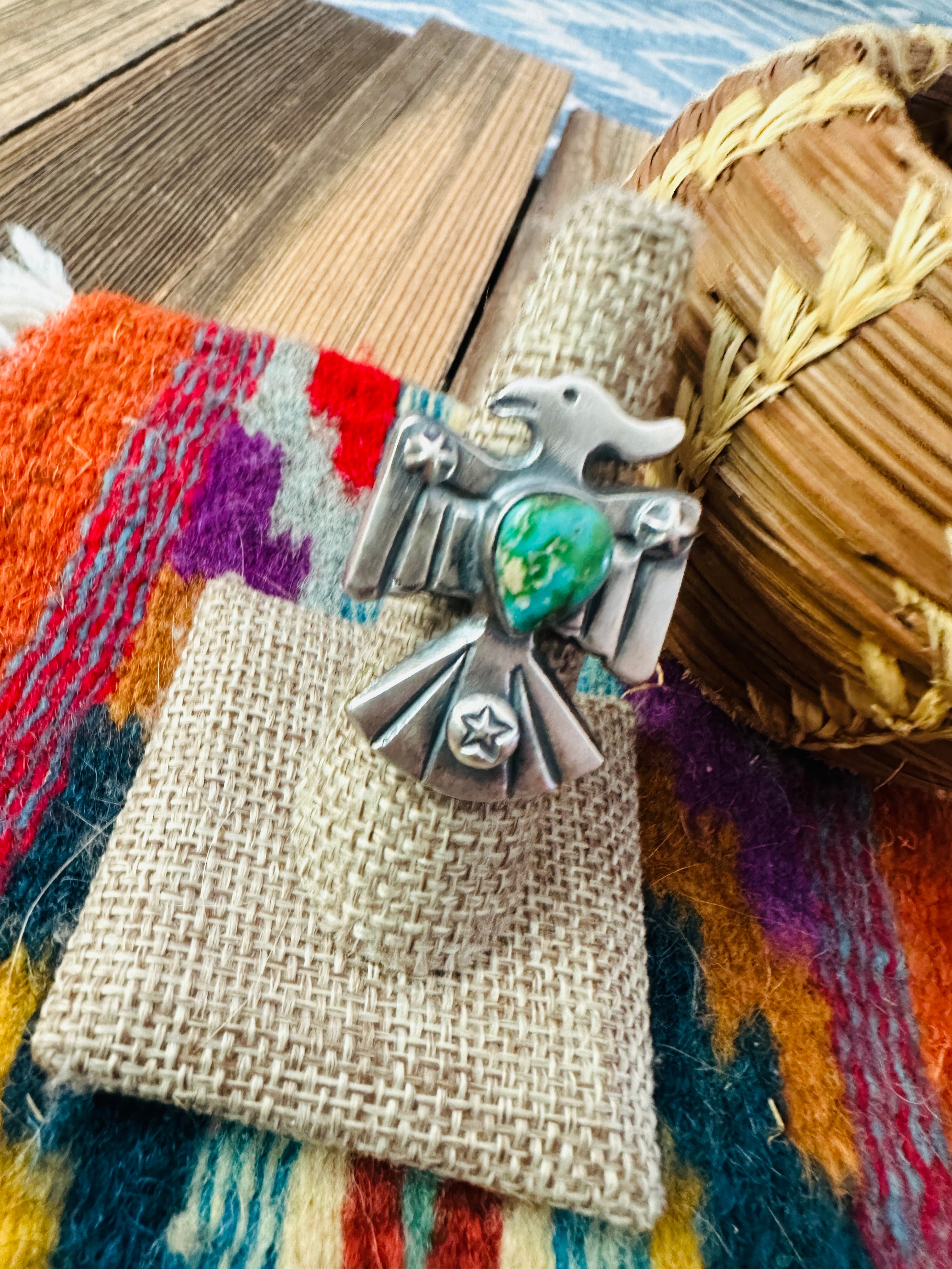 Handcrafted Turquoise and Sterling Silver Thunderbird Ring size 7 by Chimney Butte