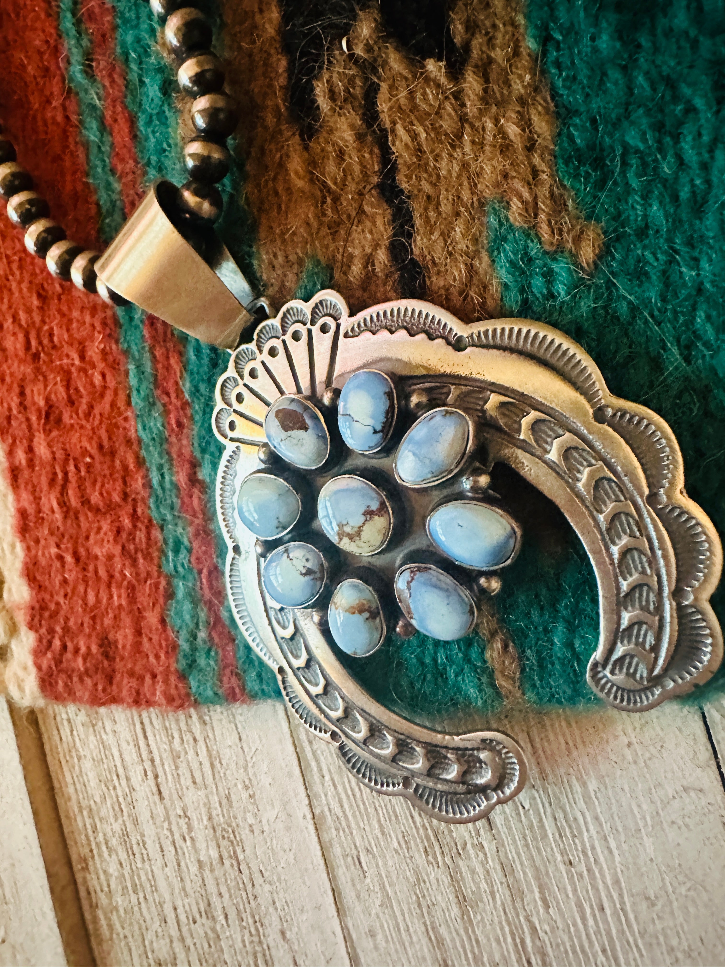 Navajo Sterling Silver & Golden Hills Turquoise Naja Pendant