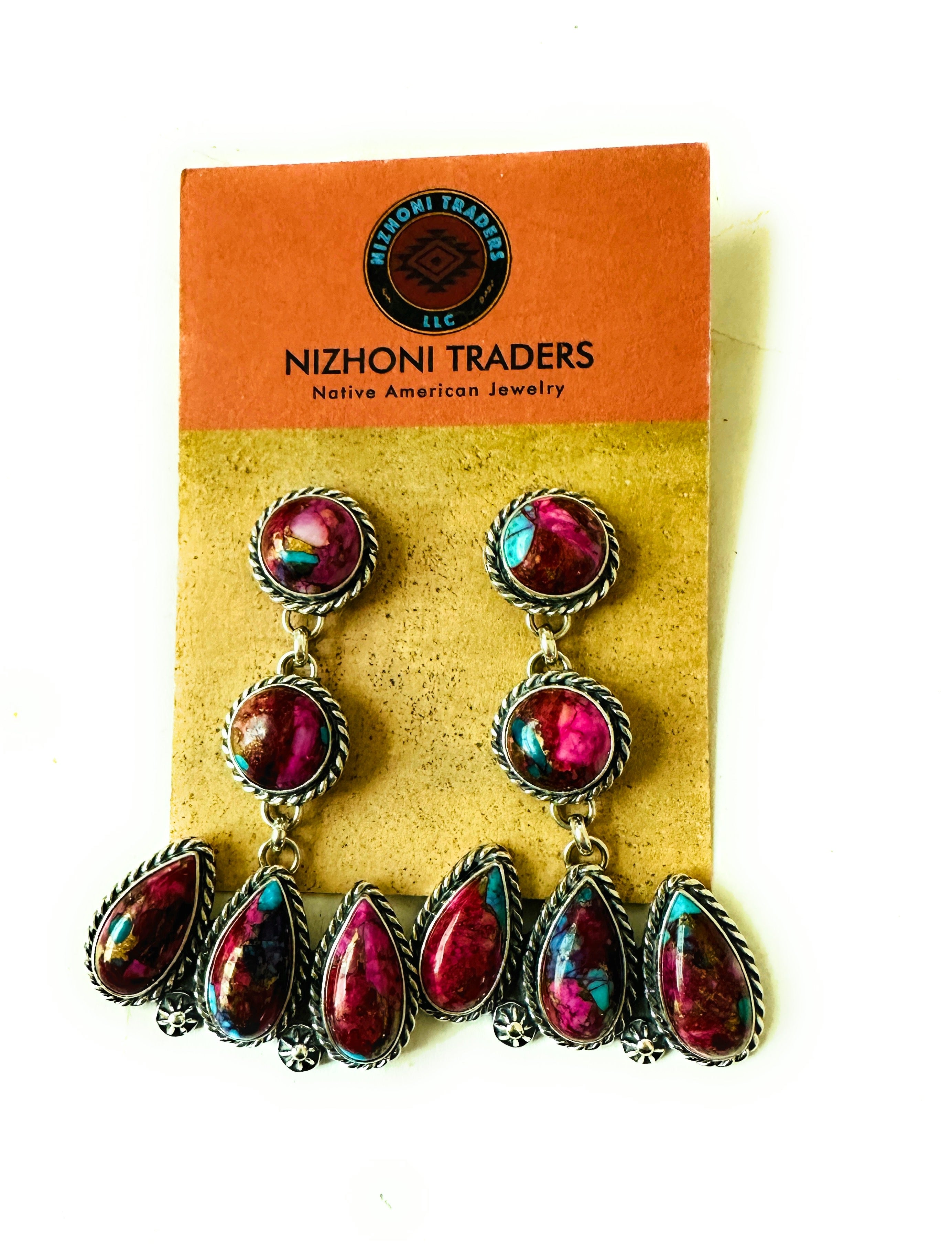 Navajo Sterling Silver & Pink Dream Mojave Dangle Earrings