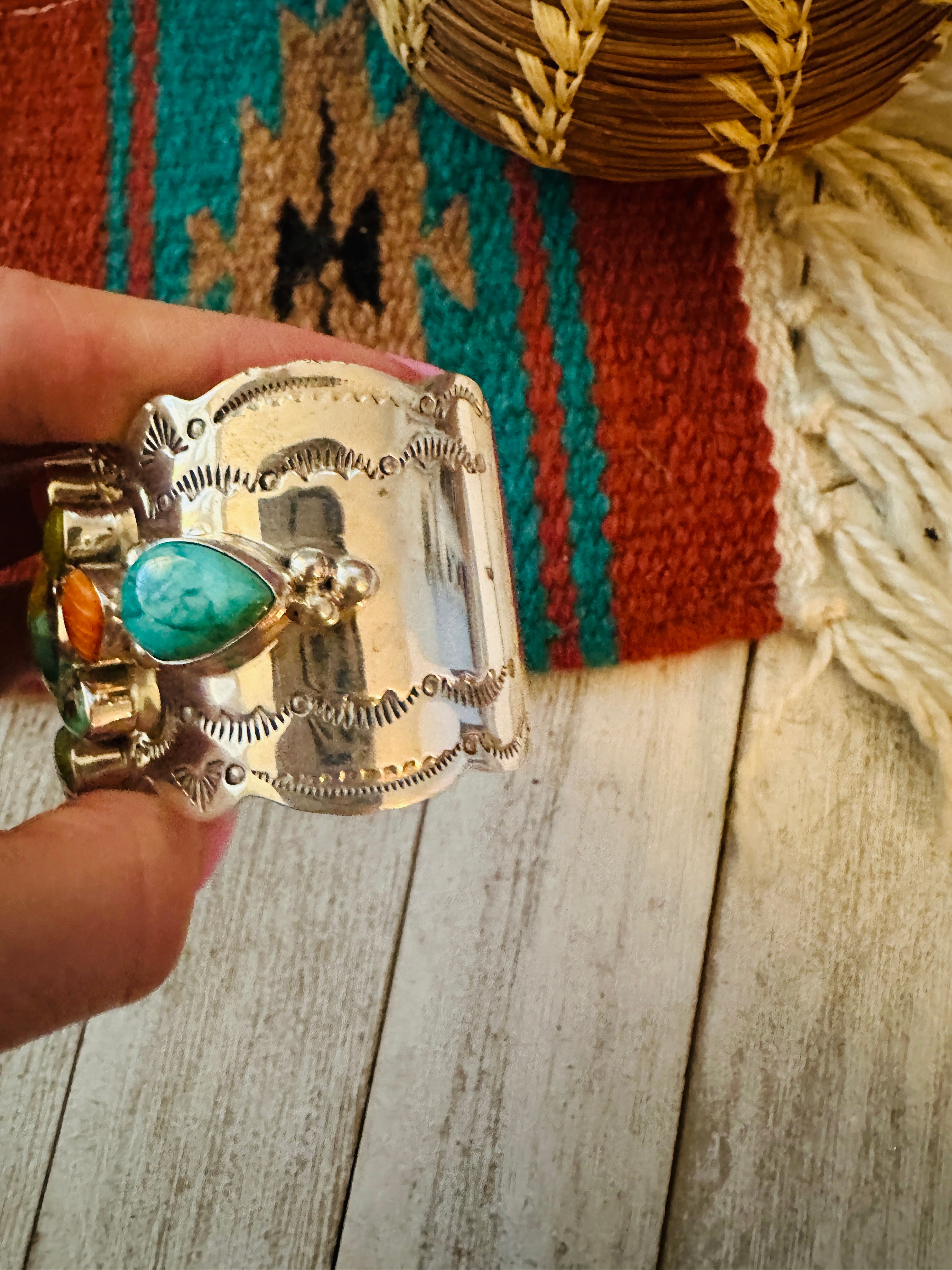 Navajo Turquoise, Spiny & Sterling Silver Cuff Bracelet