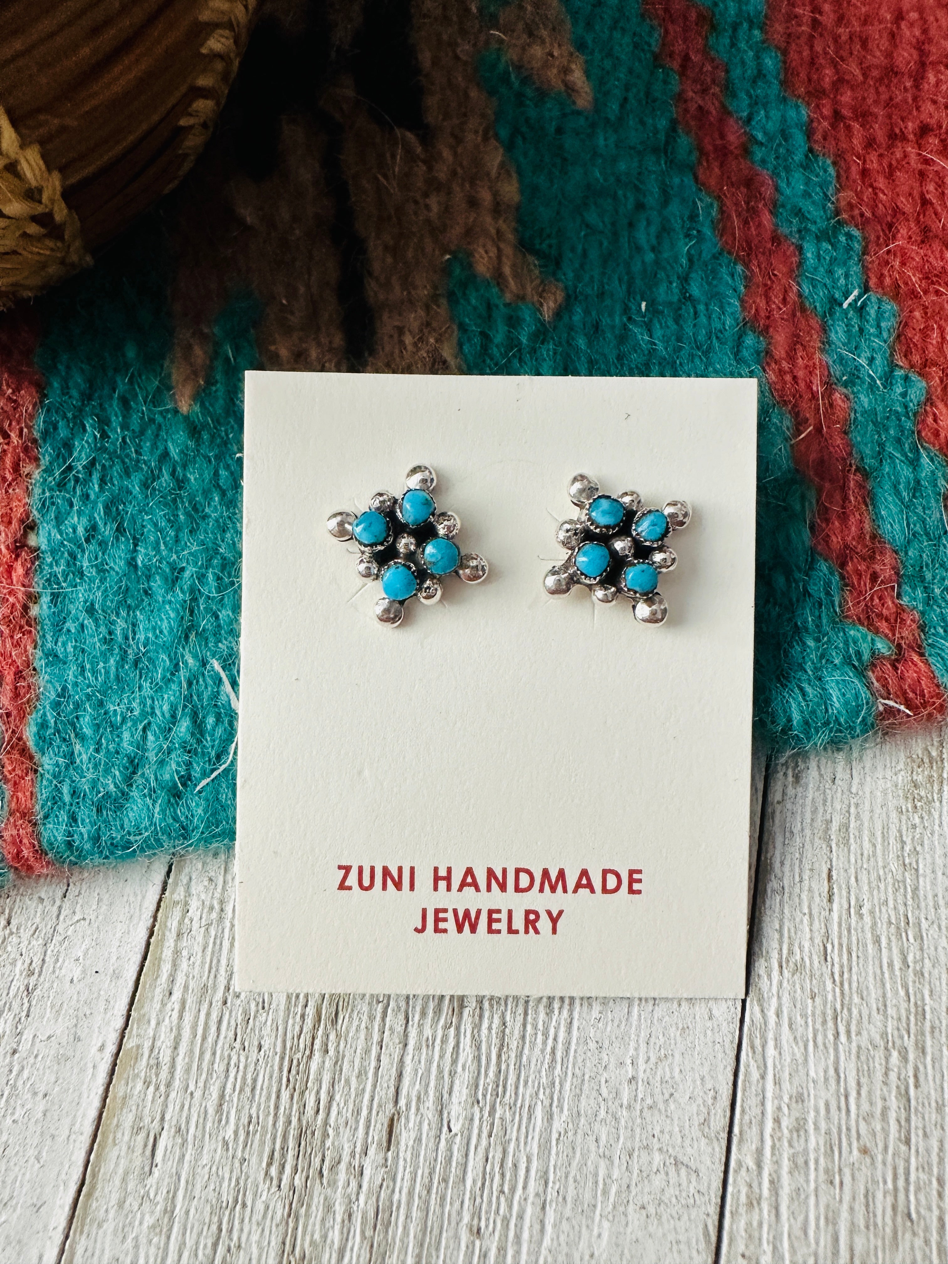 Zuni Sterling Silver & Turquoise Petit Point Stud Earrings