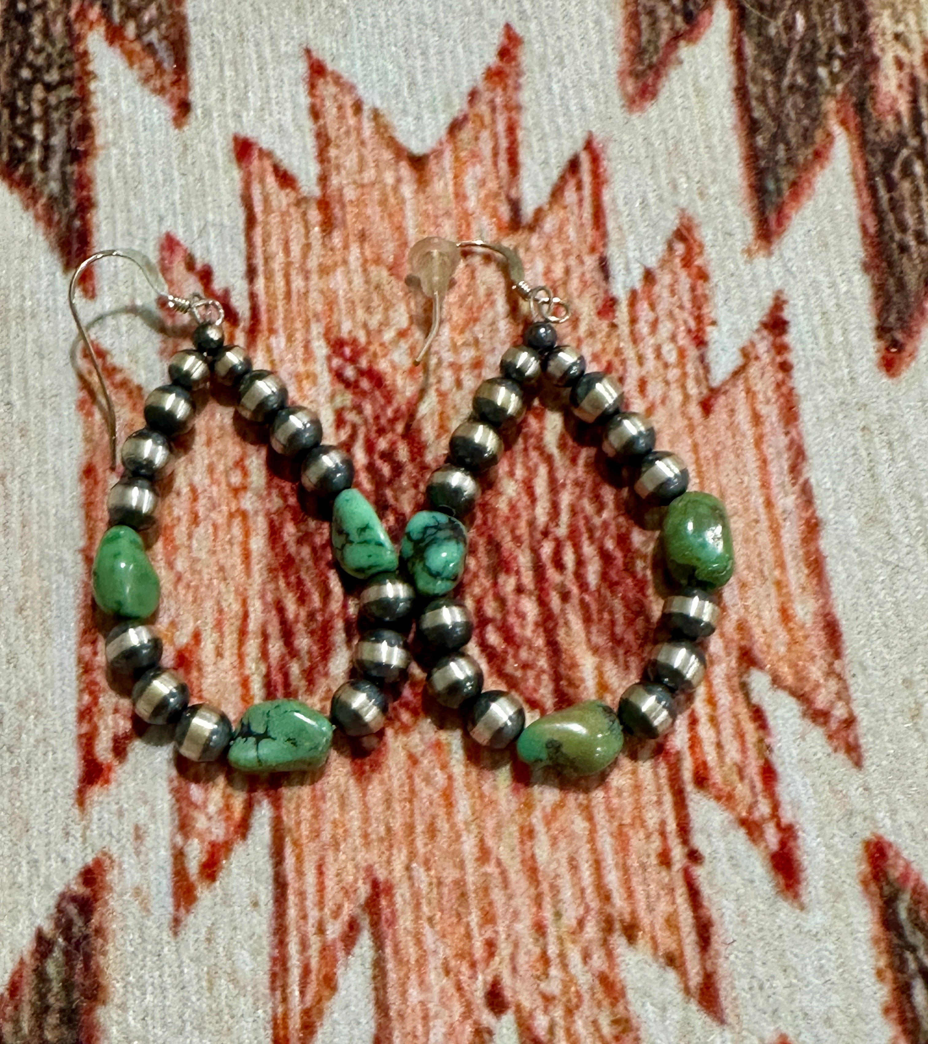 Handcrafted Sterling Silver Pearl Beaded Dangle Hoop Earrings