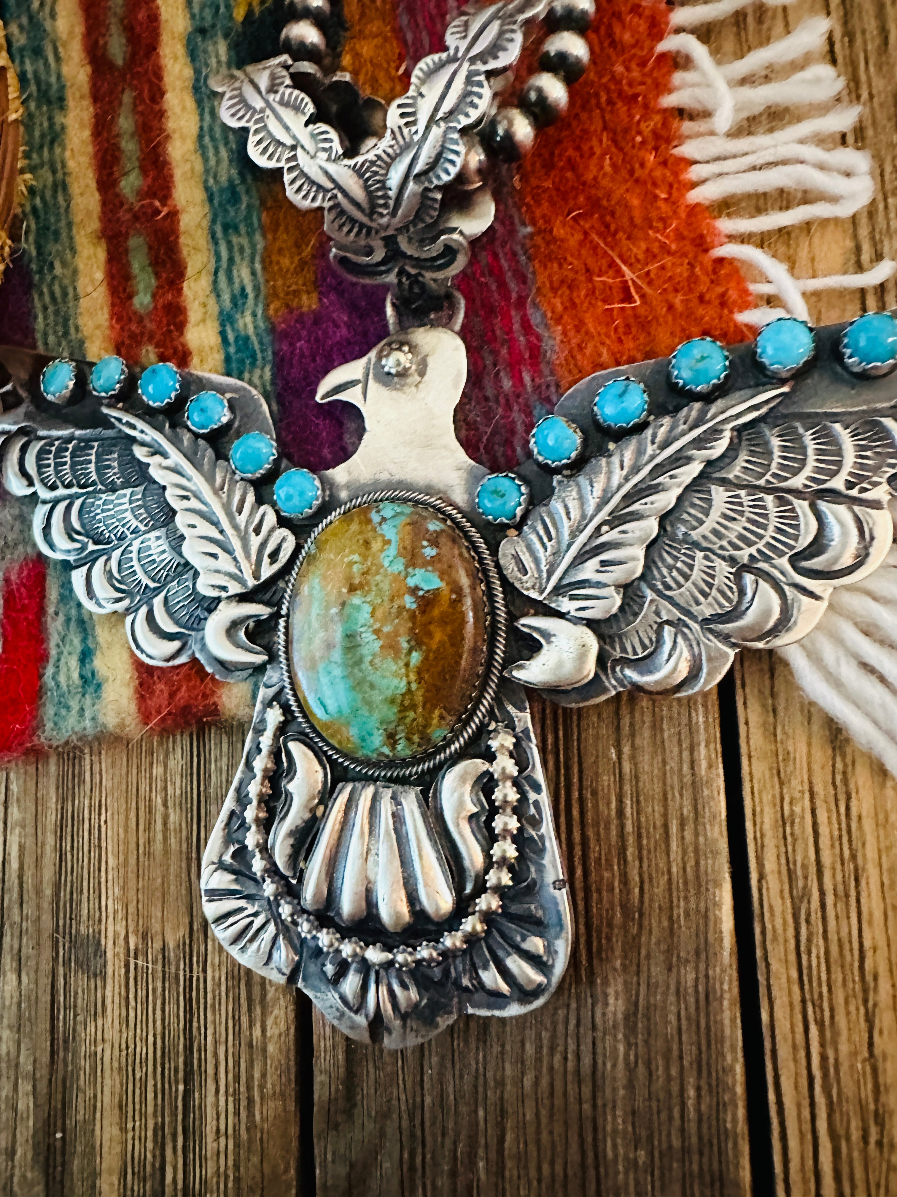Handcrafted Turquoise & Sterling Silver Thunderbird Pendant by Richard Yazzie