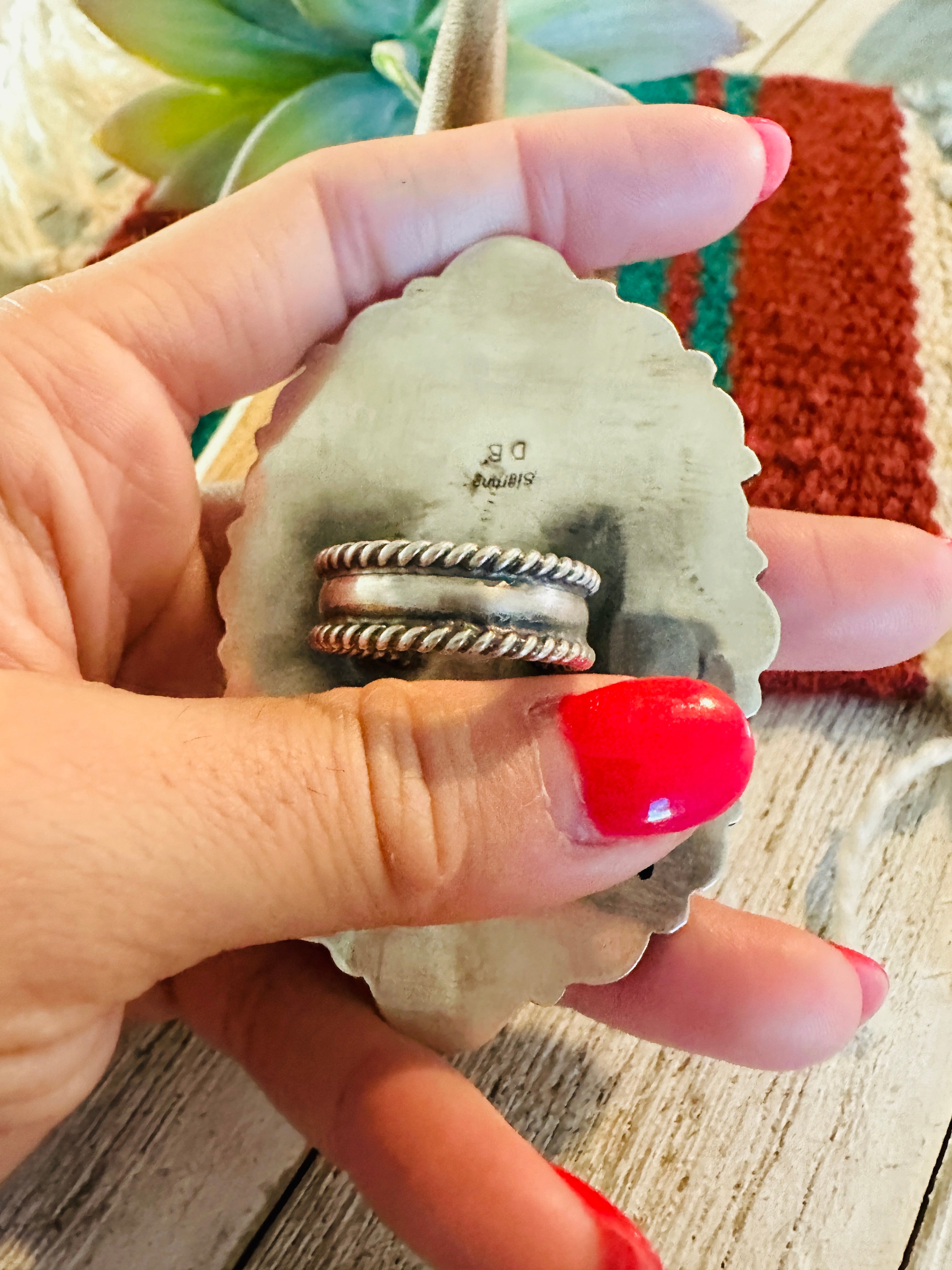 Navajo Sterling Silver & Mother of Pearl Cluster Ring Size 9