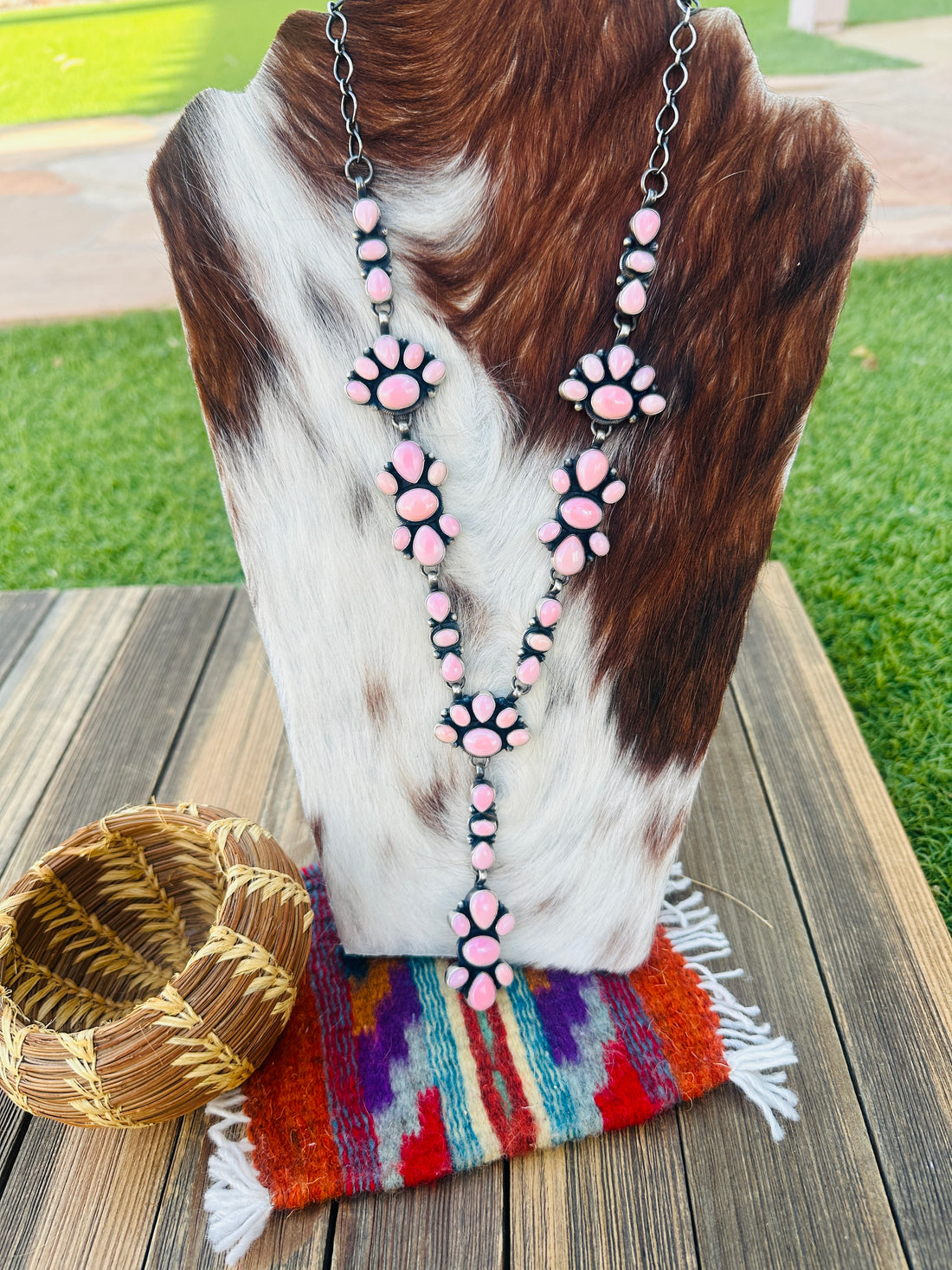 Handcrafted Queen Pink Conch & Sterling Silver Lariat Necklace by Travis James