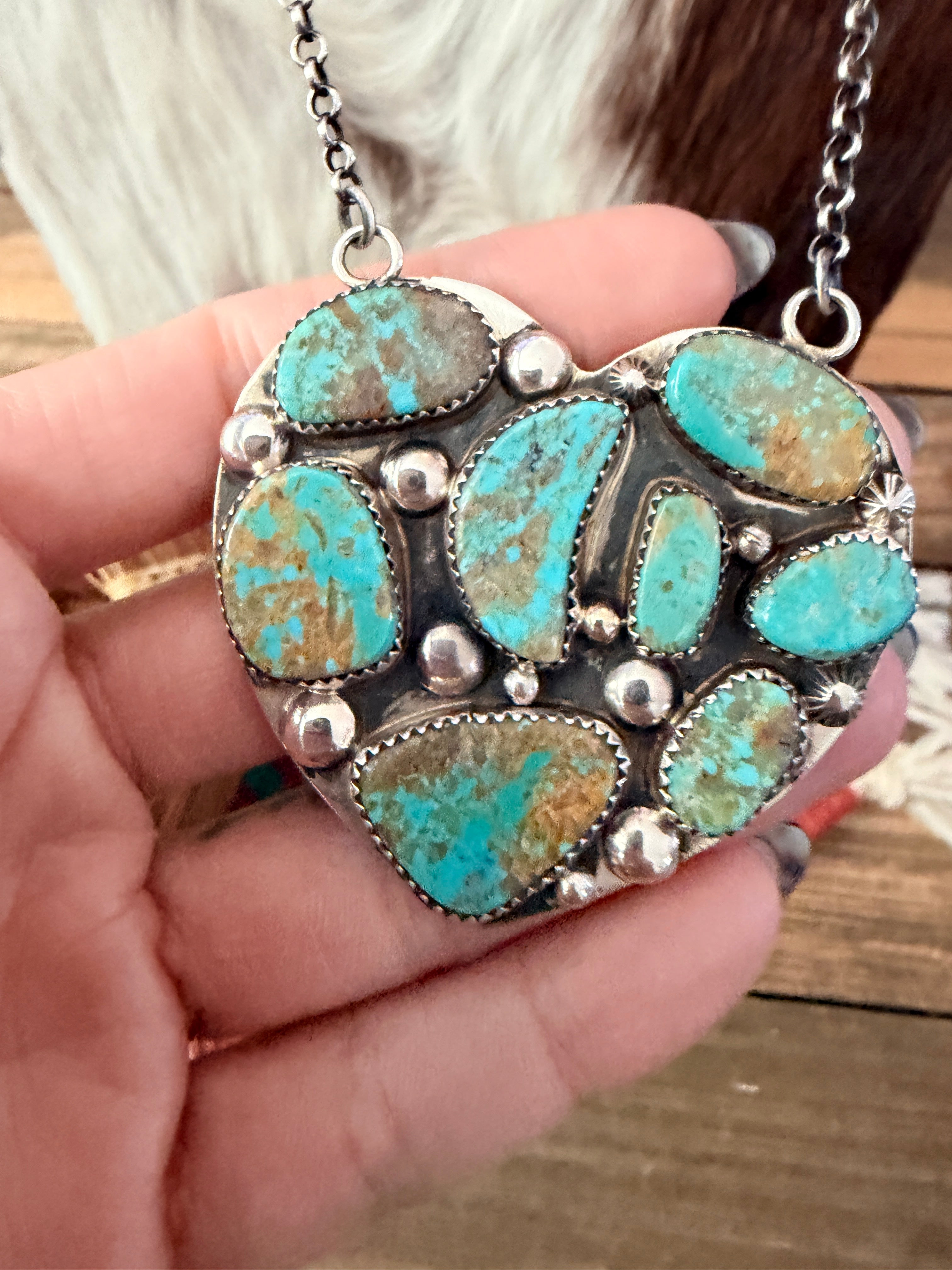 Handcrafted Turquoise & Sterling Silver Heart Necklace by Jacqueline Silver