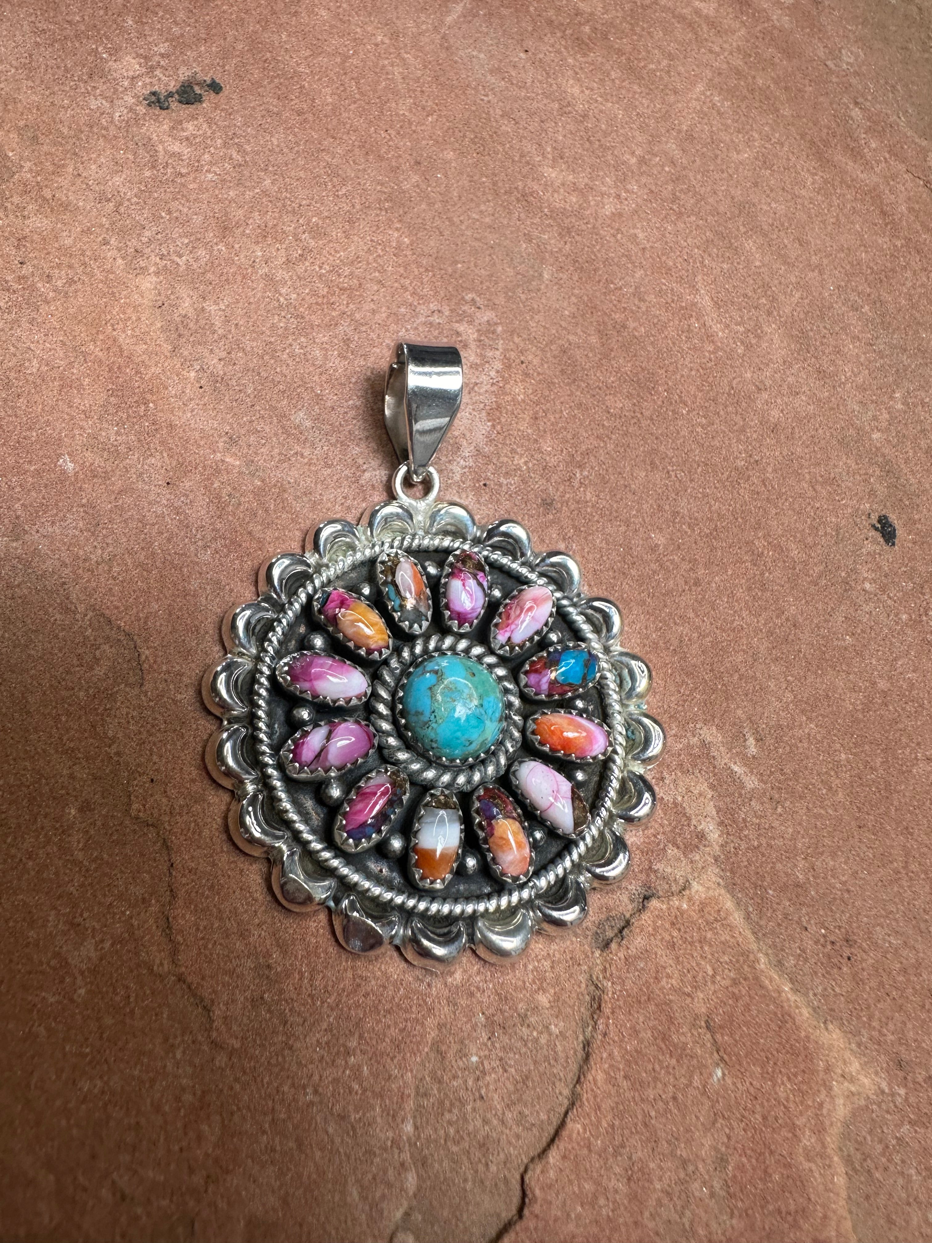 Beautiful Handmade Sterling Silver, Pink Dream Mojave & Turquoise Cluster Pendant