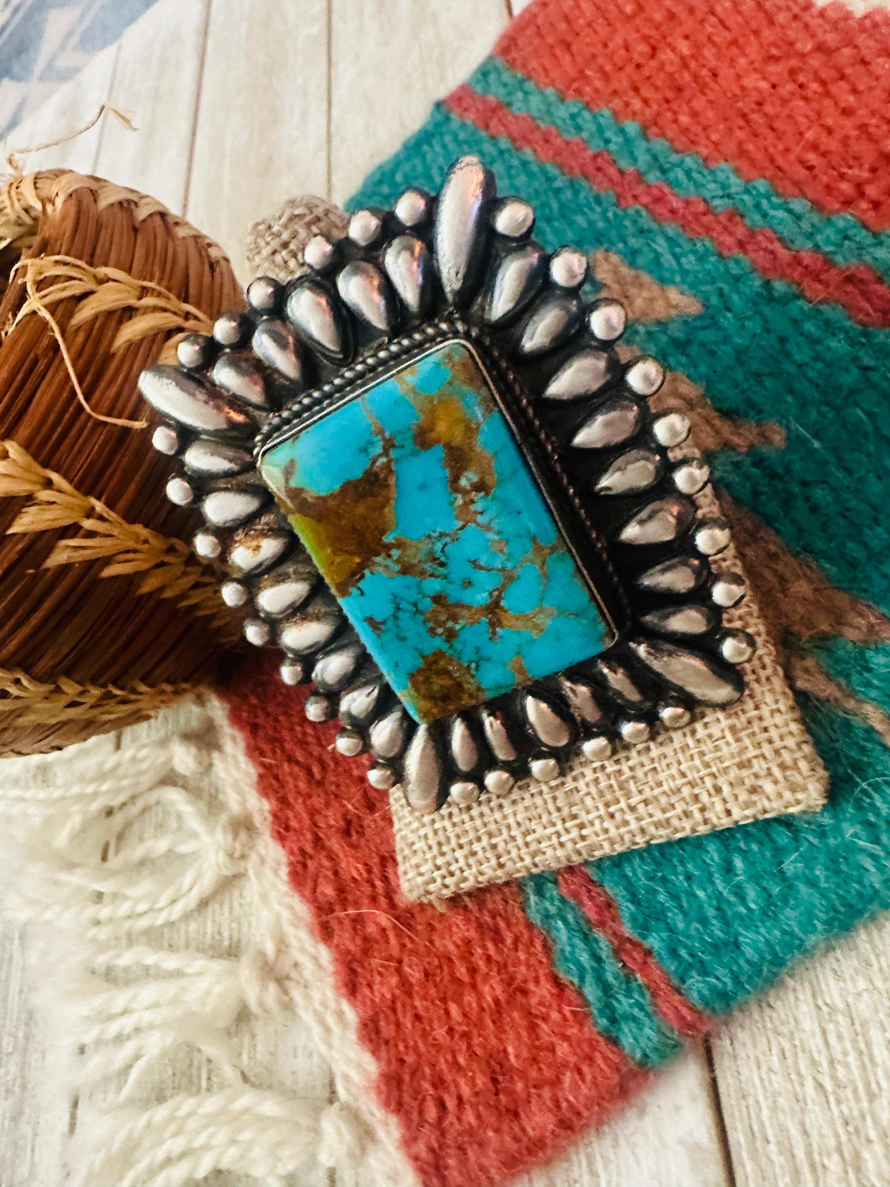 Handcrafted Turquoise & Sterling Silver Adjustable Ring by Marcus Chavez