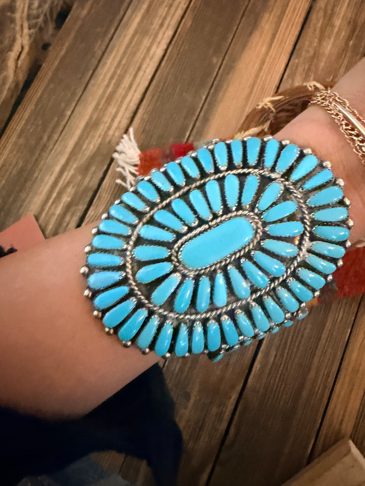 Handcrafted Old Pawn Sterling Silver & Turquoise Cuff Bracelet