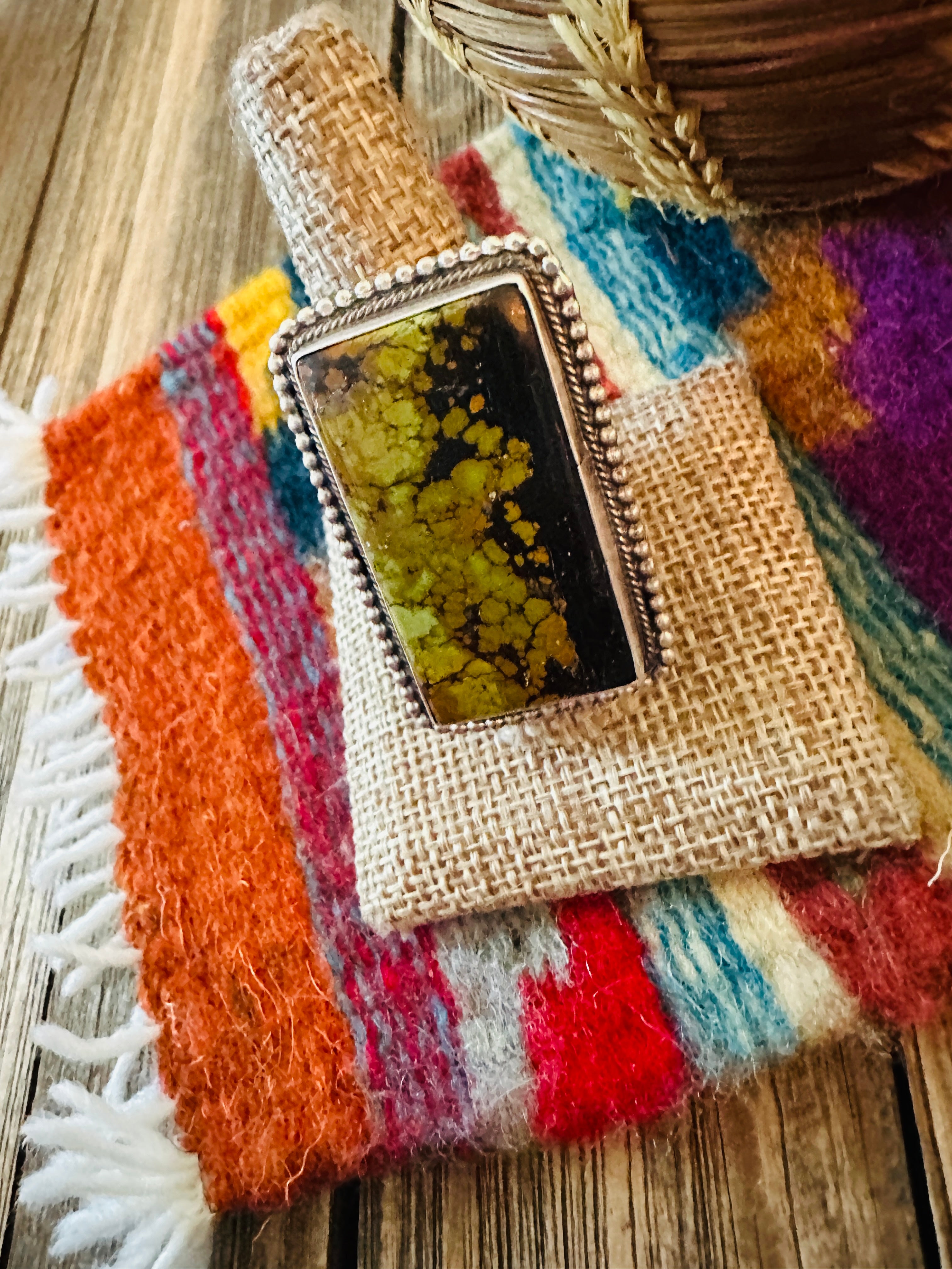 Handcrafted Blackjack Turquoise & Sterling Silver Ring Size 9.75