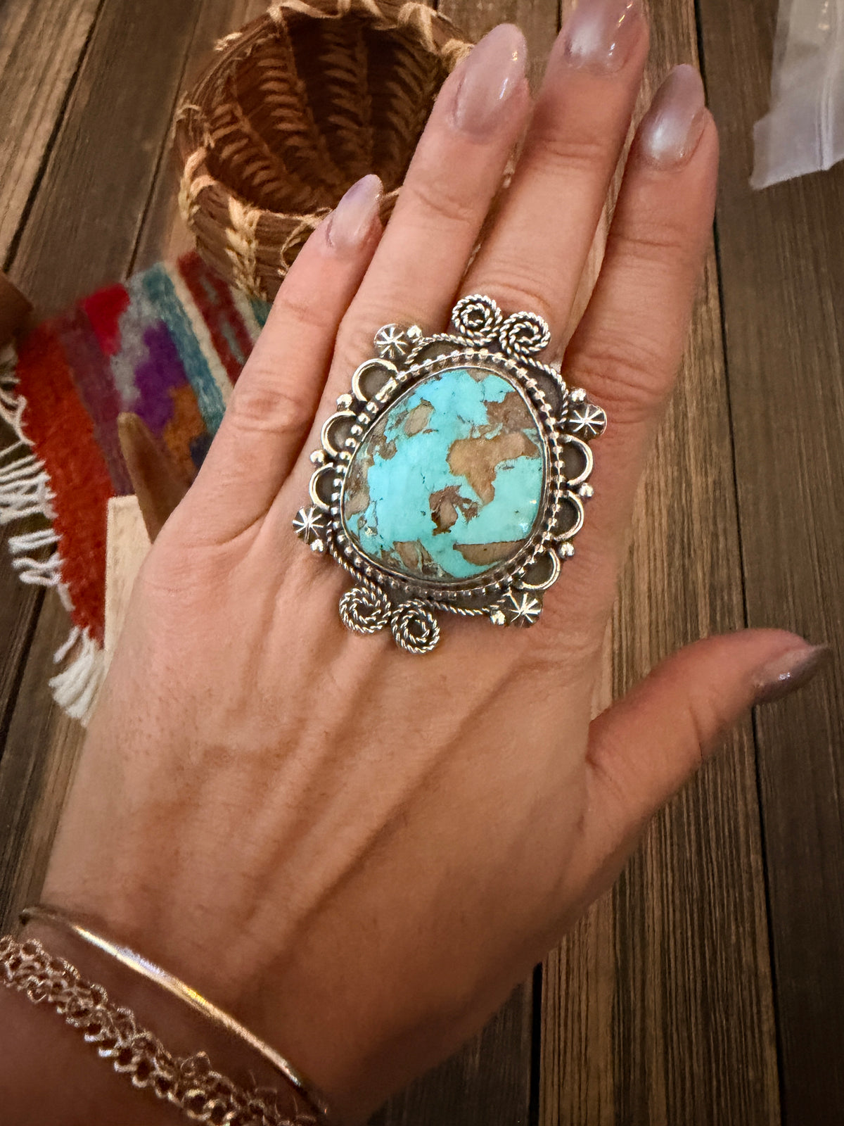 Handcrafted Royston Turquoise & Sterling Silver Ring 10 by Rosella Paxson