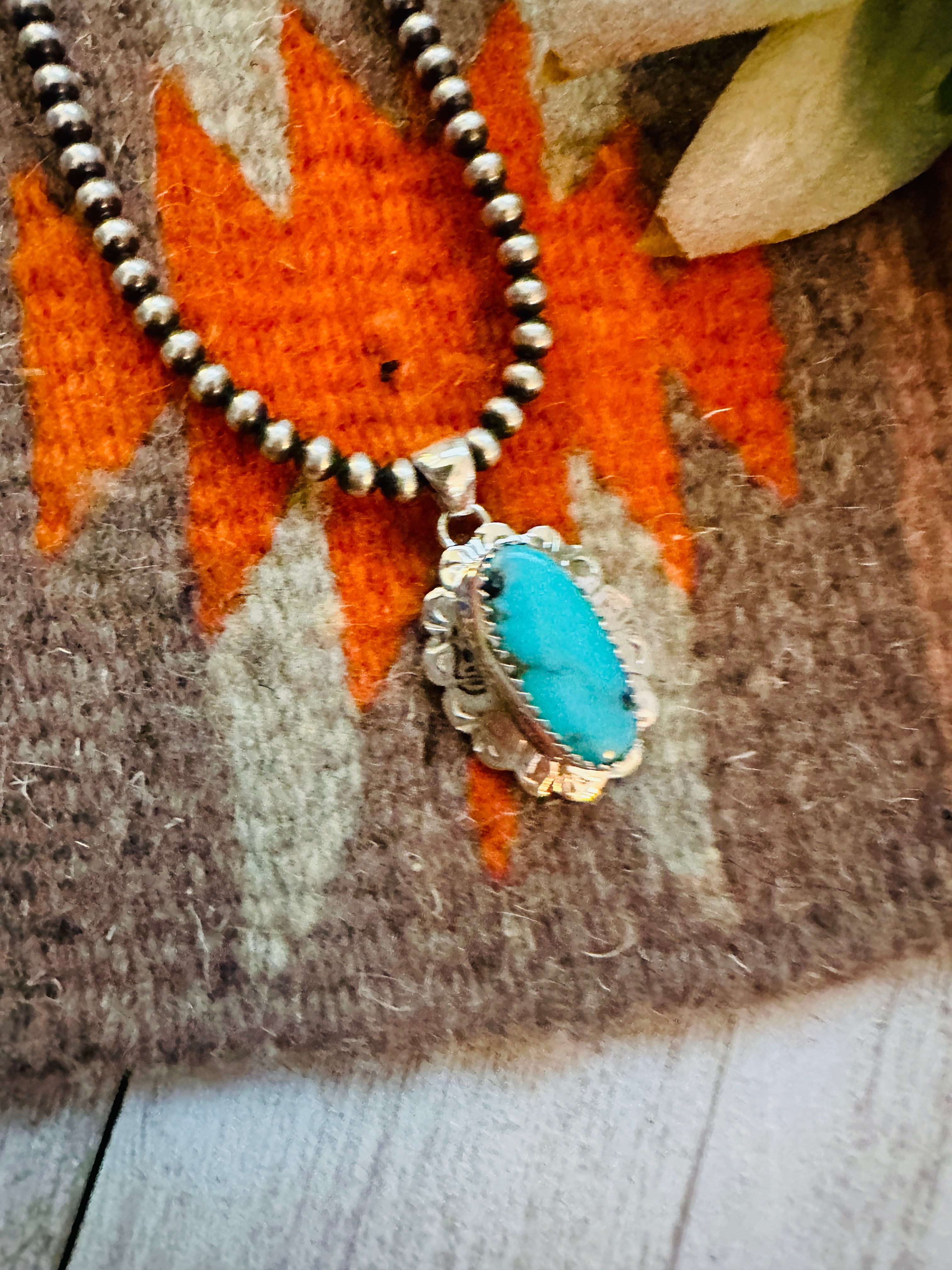 Navajo Turquoise & Sterling Silver Flower Pendant