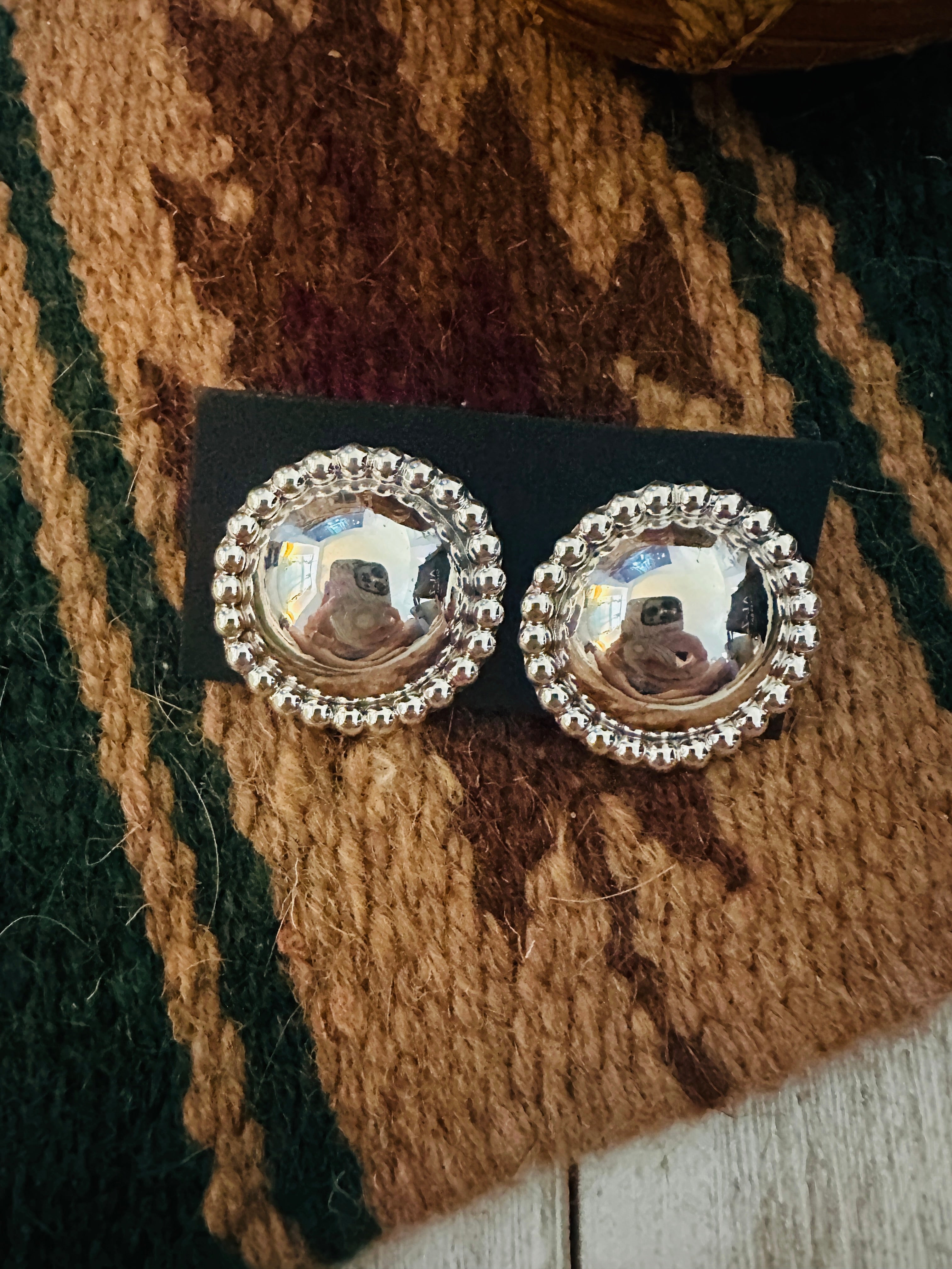 Navajo Sterling Silver Stud Earrings 1.25”