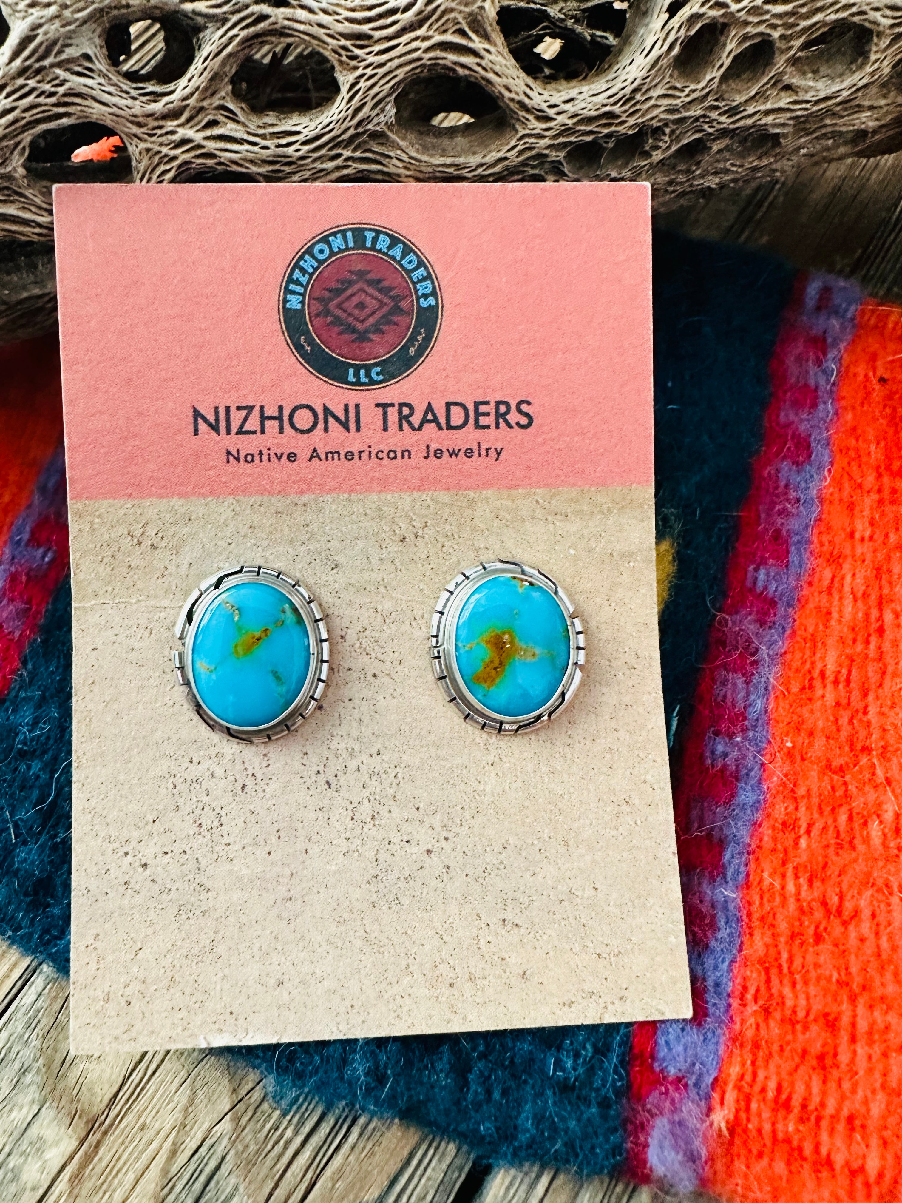 Navajo Royston Turquoise & Sterling Silver Stud Earrings