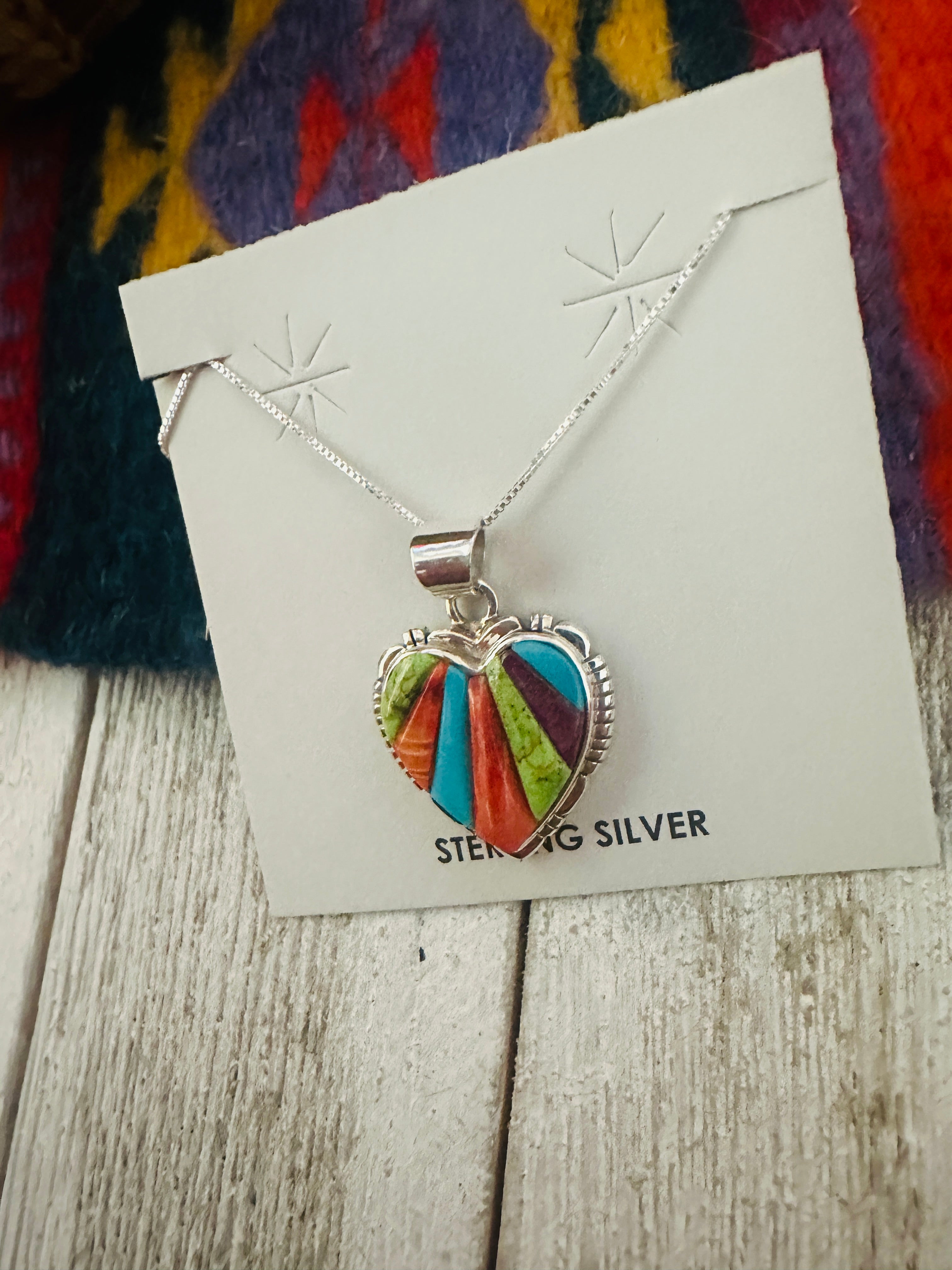 Navajo Multi Stone & Sterling Silver Inlay Heart Necklace