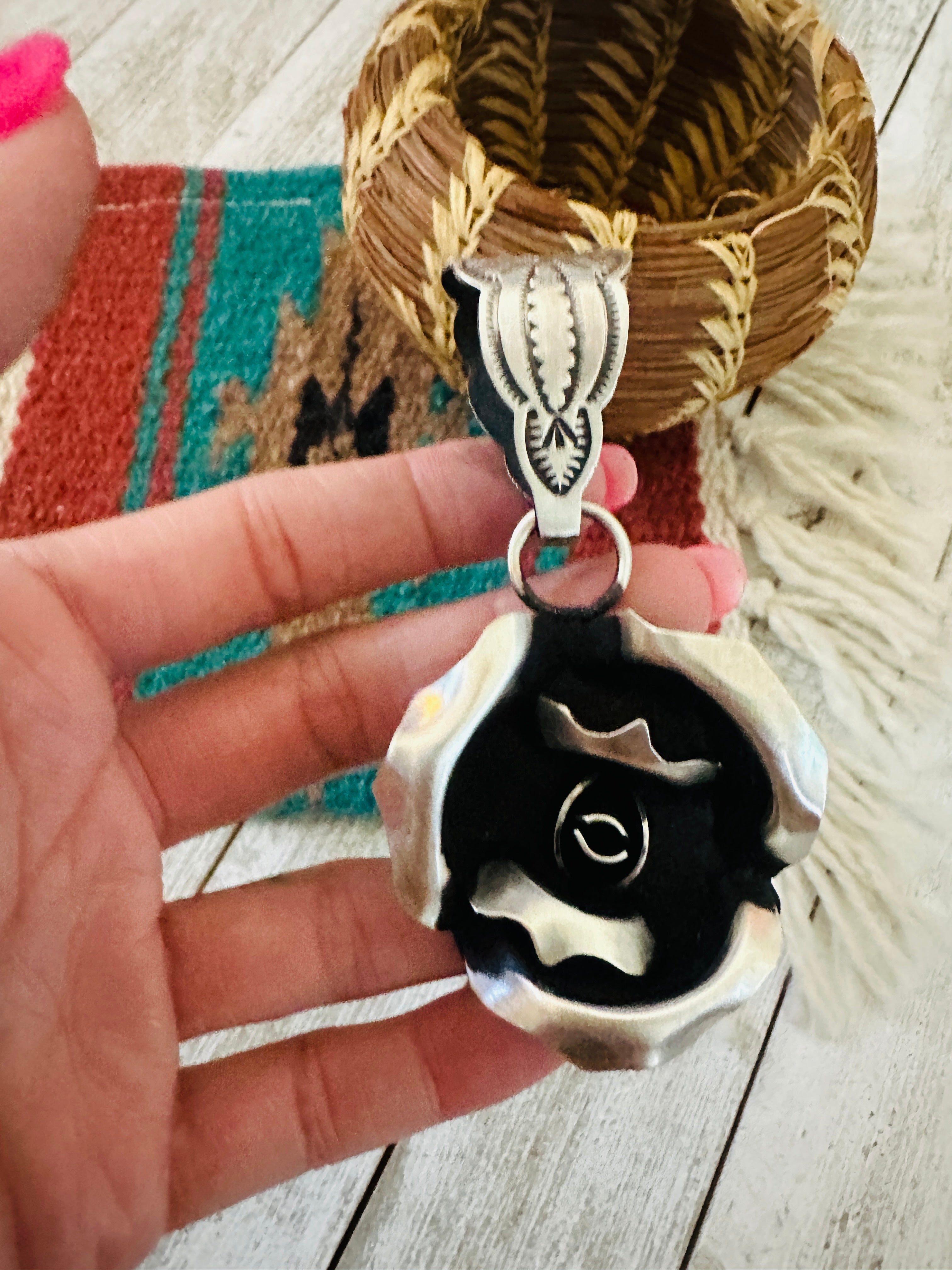 Handcrafted Sterling Silver Rose Pendant by Leander Tahe