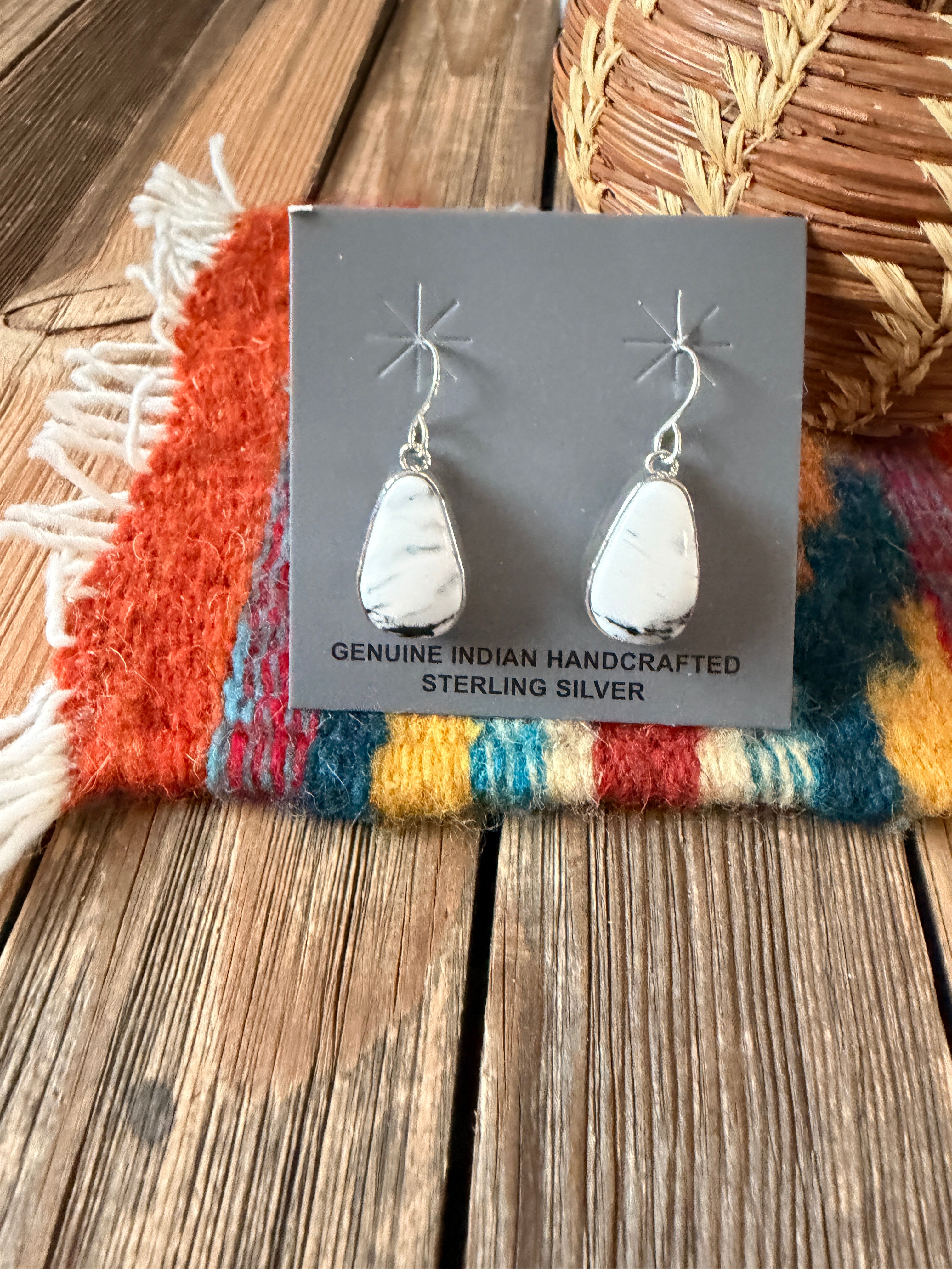 Handcrafted White Buffalo & Sterling Silver Dangle Earrings