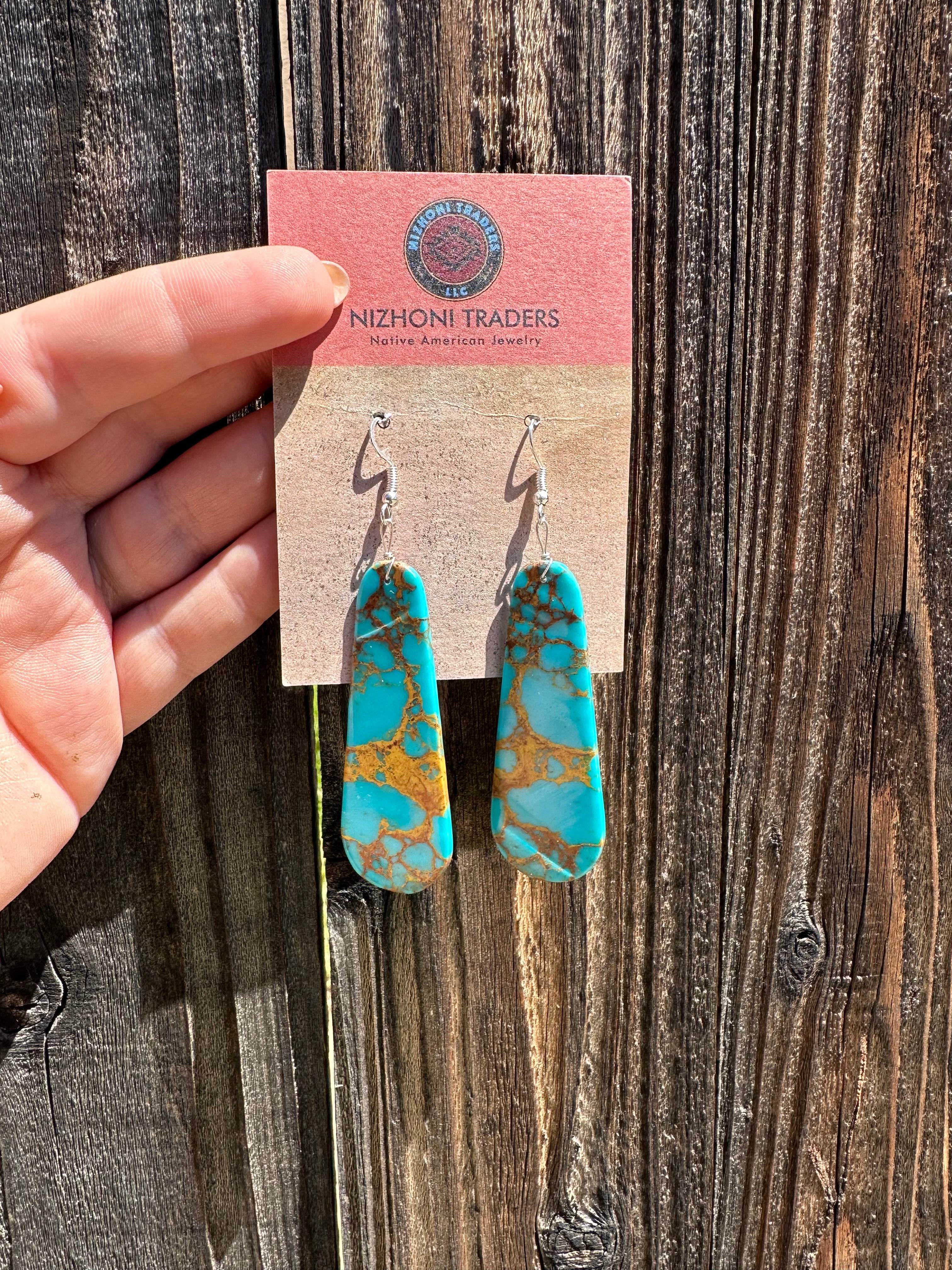 “Spirit of Southwest” Navajo Sterling Silver & Turquoise Slab Dangle Earrings