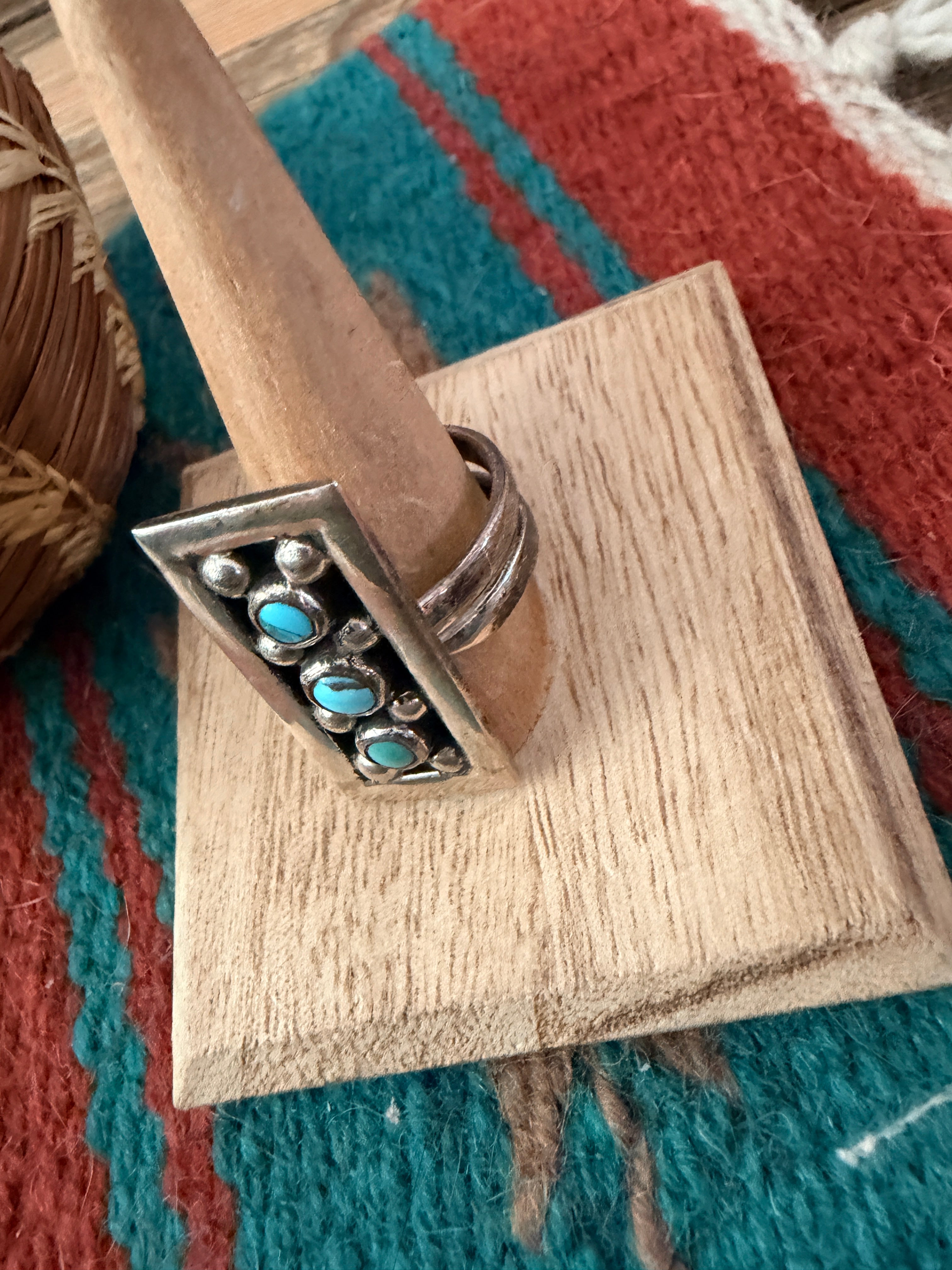 Old Pawn Handcrafted Turquoise & Sterling Silver Adjustable Ring