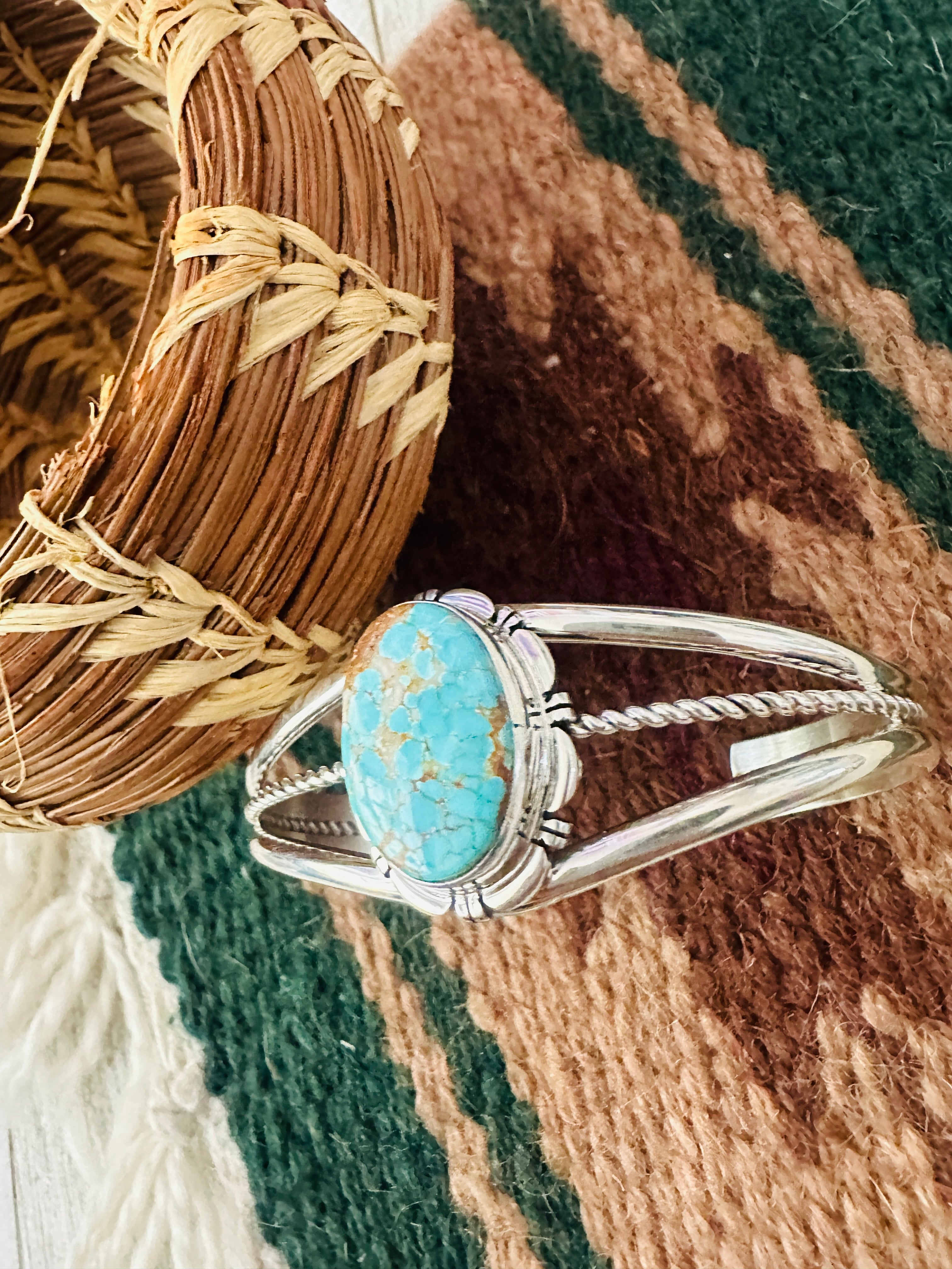 Handcrafted Old Pawn Turquoise & Sterling Silver Cuff Bracelet