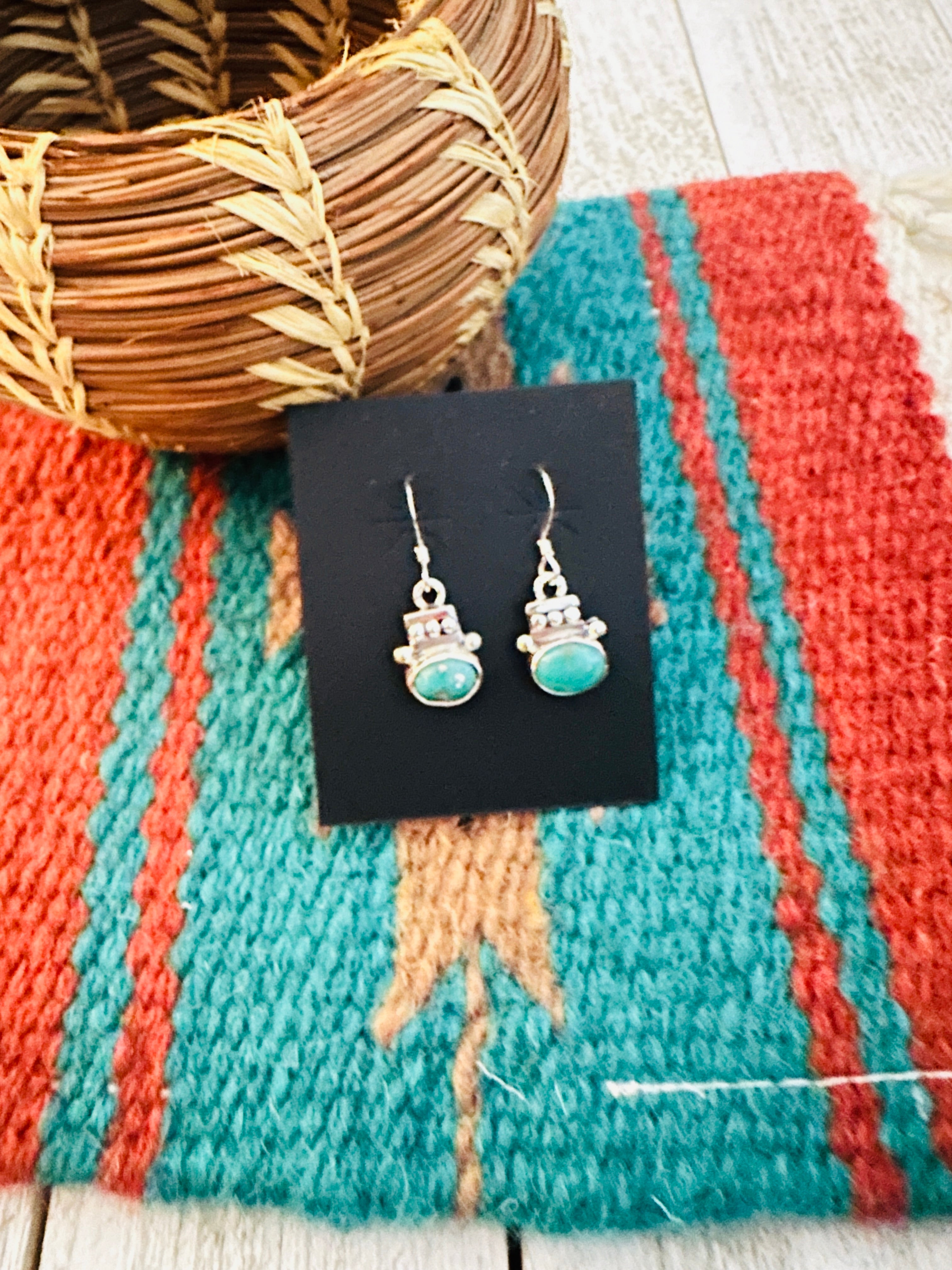 Navajo Morenci Turquoise and Sterling Silver Dangle Earrings